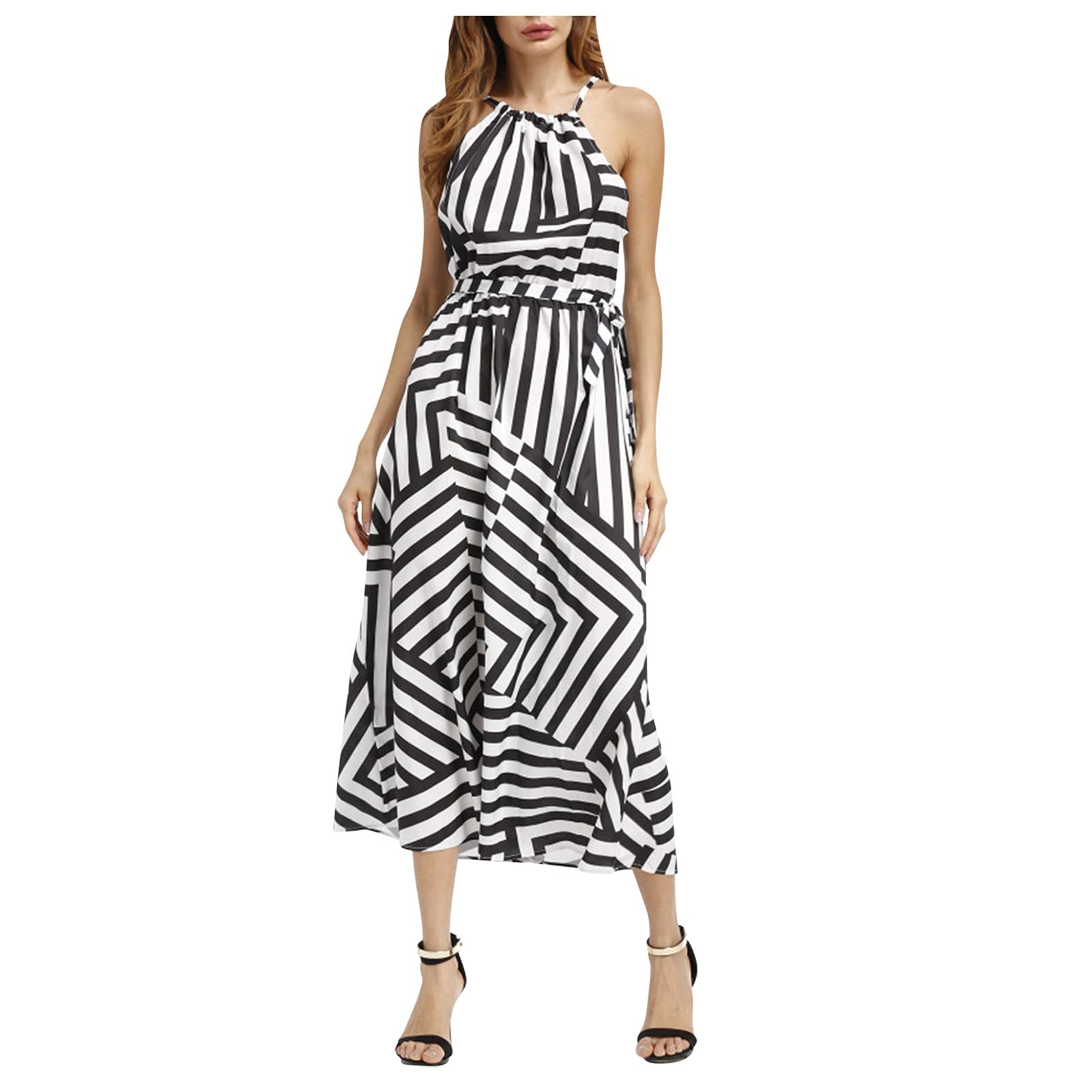 Women's Geometric Print Loose Suspender Tank Dress - Summer Floral Lingerie Dress for Casual Wear, Beach Cover Up & Lounge Wear