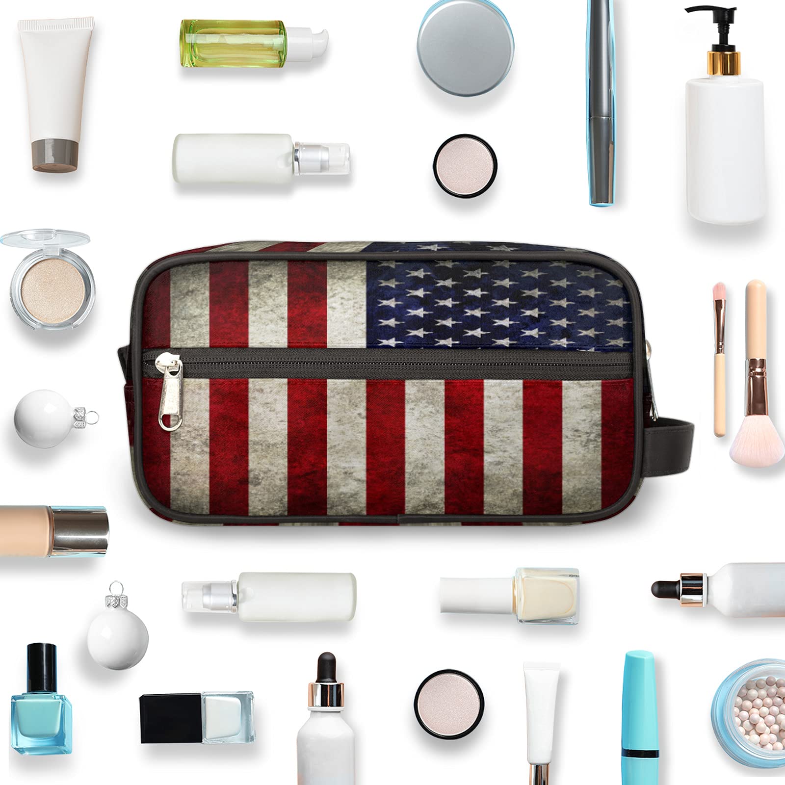 Pardick Retro USA Flag Waterproof Travel Toiletry Bag - Large Capacity Cosmetic & Shaving Organizer for Men & Women - Perfect for Camping, Gym, Business Trips & Vacation Essentials