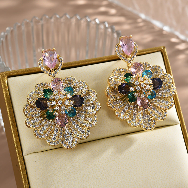 Luxury Boho Fan-Shaped Shell Flower Drop Earrings for Women | HE8640 | Perfect for Beach Weddings, Summer Parties & Boho Fashion Accessories