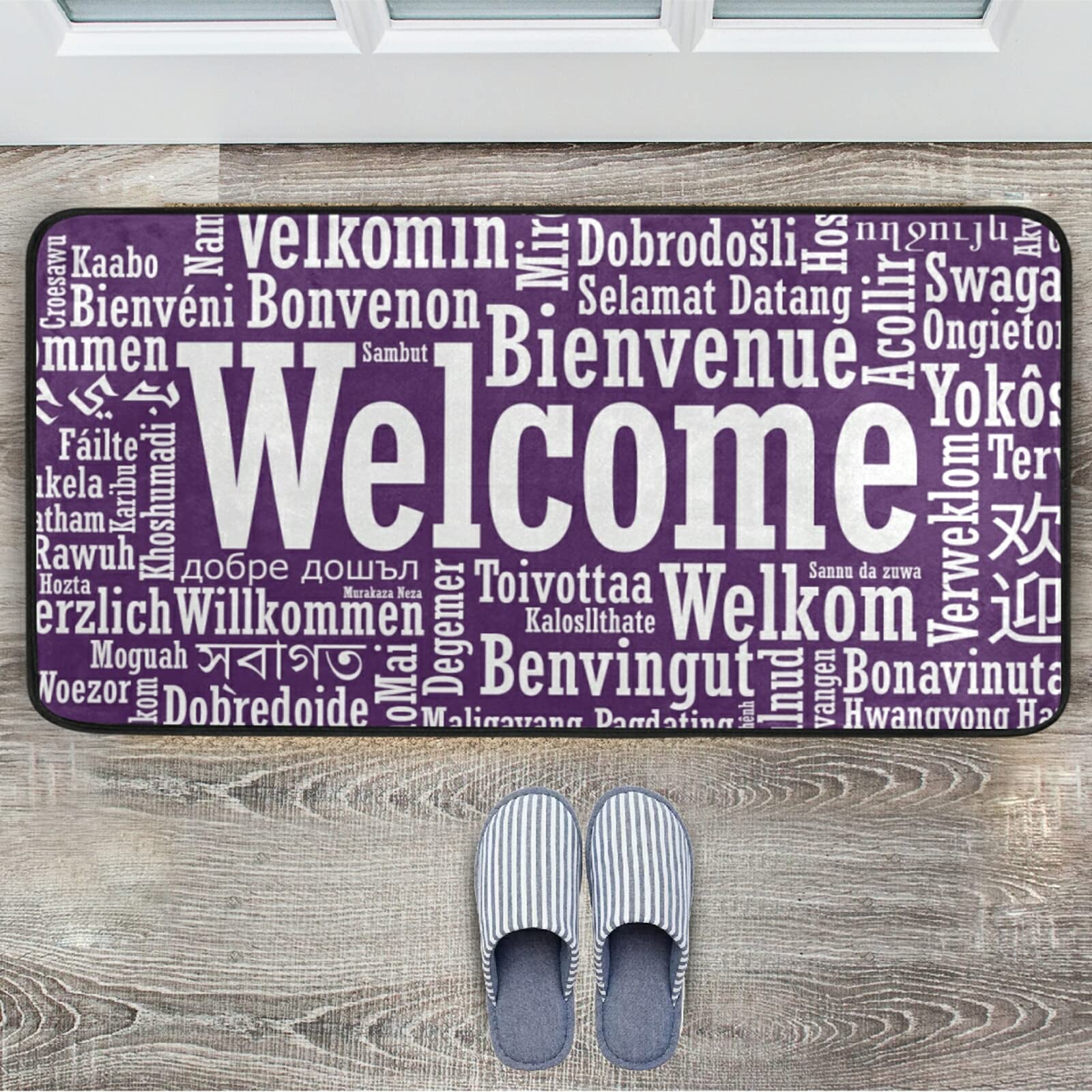 Non-Slip Purple Welcome Doormat - Washable Front Door Rug for Indoor & Outdoor Use - 39 x 20 Inch - Perfect for Entryway, Kitchen, Patio & Deck