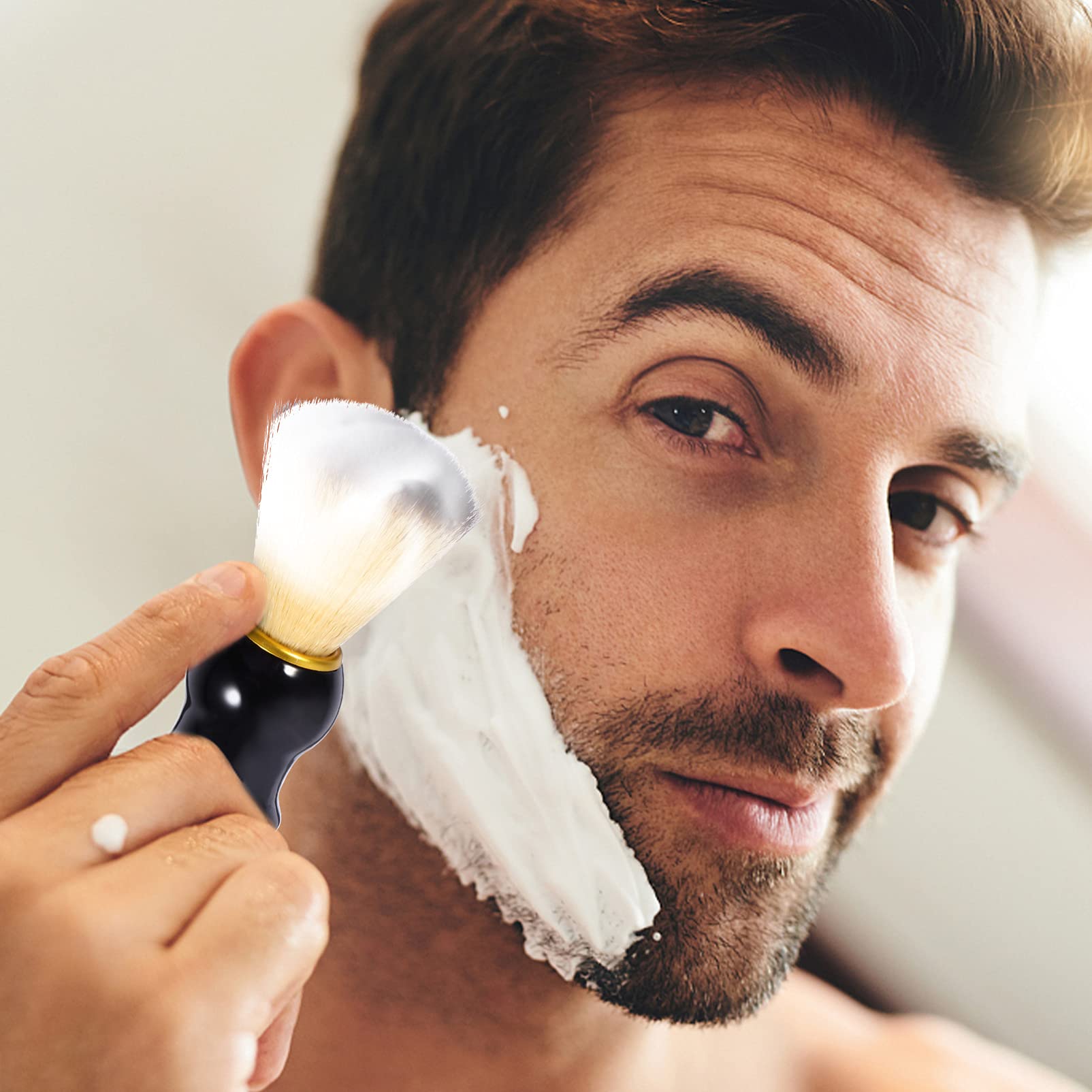 Premium Men's Shaving Brush - Soft Bristle Beard & Mustache Grooming Tool for Smooth Foam Lather - Ideal for Wet Shaving, Travel & Daily Beard Care Routine
