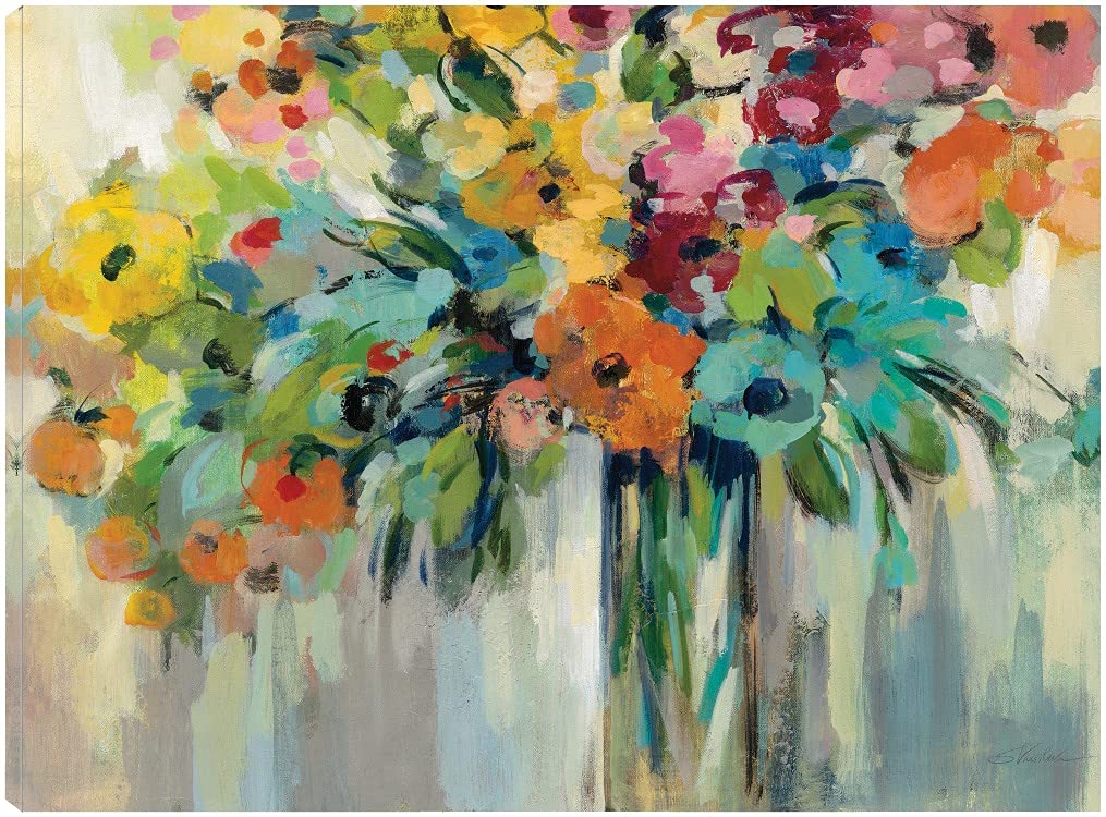 Silvia Vassileva Floral Fine Art Canvas Print - Cloud of Flowers Wall Decor for Living Room, Bedroom, Office - Ready to Hang 43x32 inches - Perfect for Home, Kitchen, Bathroom & Dining Room Decor