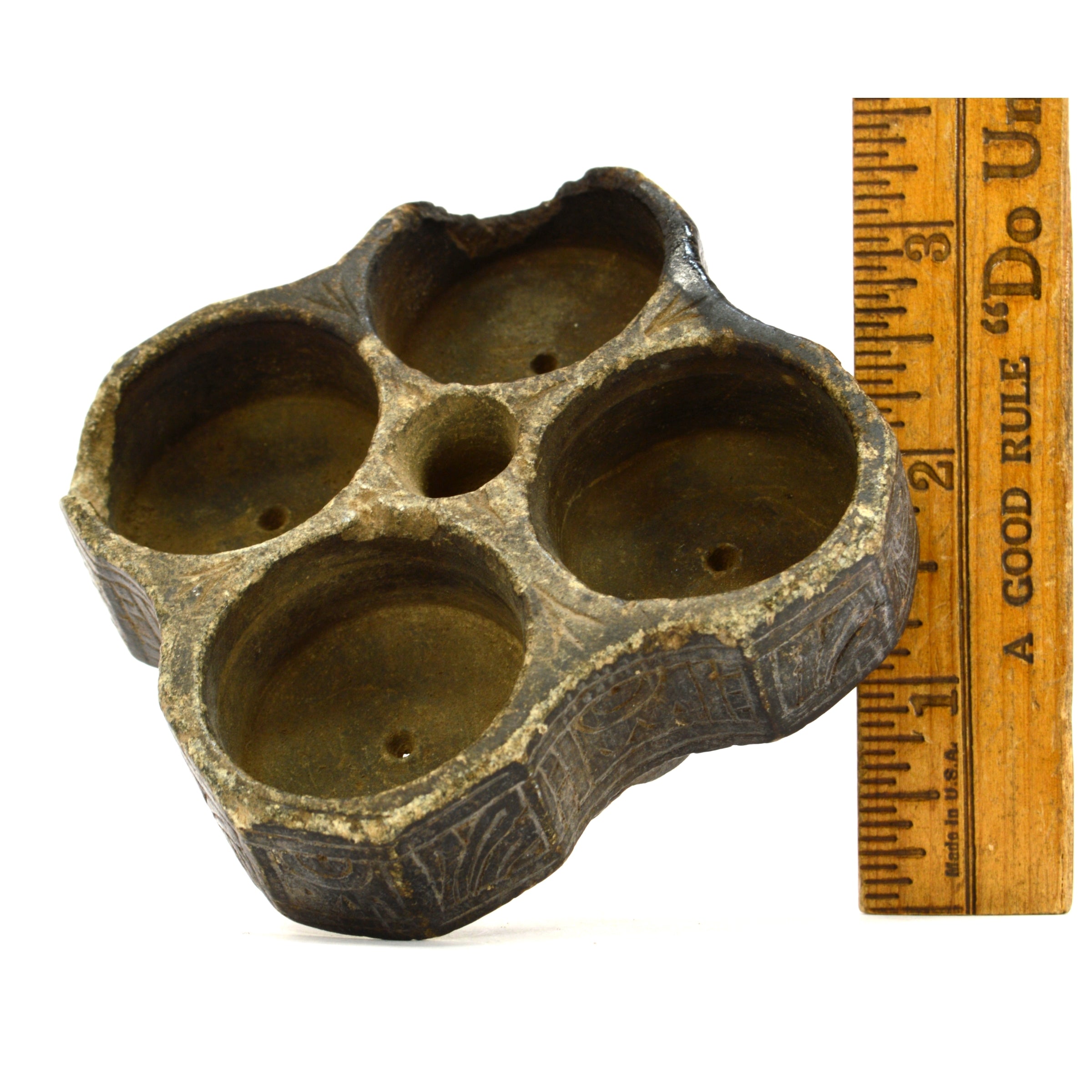 Ancient BACTRIAN STONE VESSEL - Handcrafted Steatite/Chlorite 4-Chamber Bowl with Intricate Incised Designs - Perfect for Home Decor, Museum Display & Ancient Art Collection