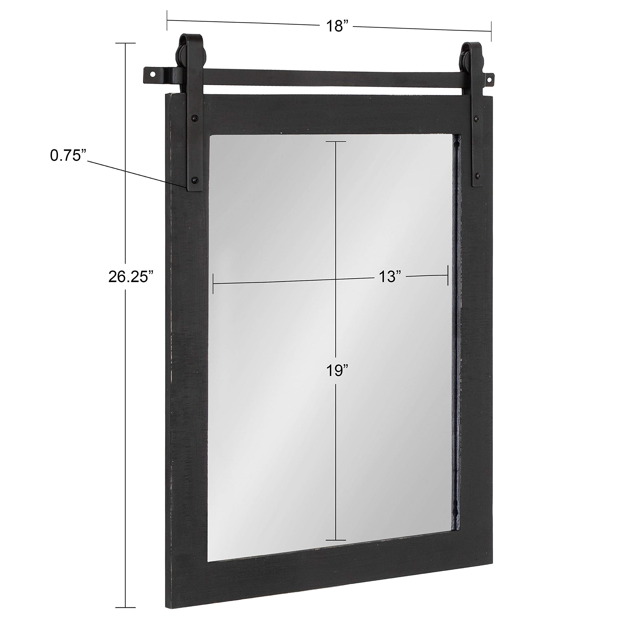 Kate and Laurel Cates Farmhouse Wood Framed Wall Mirror - 18x26 Inches Black Rustic Barn Door Style Mirror for Living Room, Bedroom & Entryway Decor