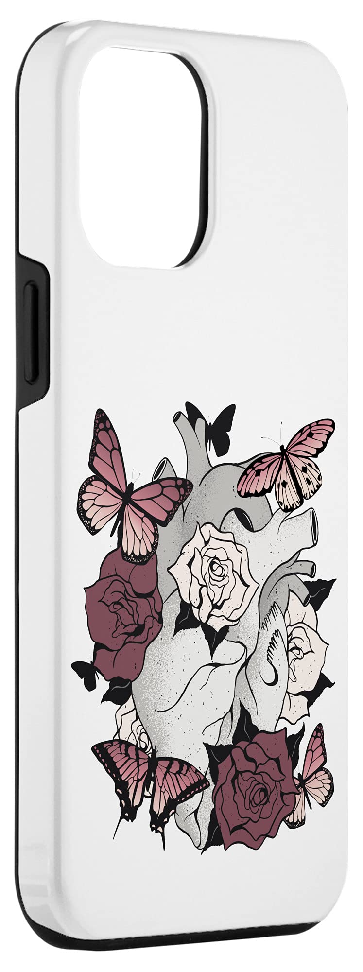 iPhone 12 Pro Max Case - Anatomical Heart Floral Design with Butterflies | Protective Phone Cover for Women & Men | Perfect for Daily Use, Work, and Travel