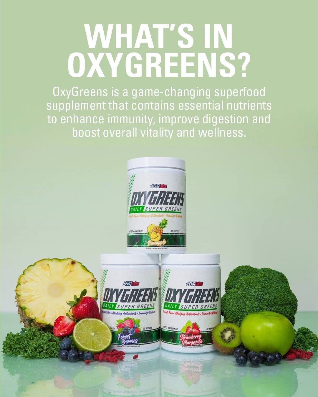 EHP Labs OxyGreens Superfood Powder - 30 Servings | Antioxidant & Detox Supplement for Energy & Immunity Boost | Perfect for Smoothies, Juices & Daily Wellness Routine