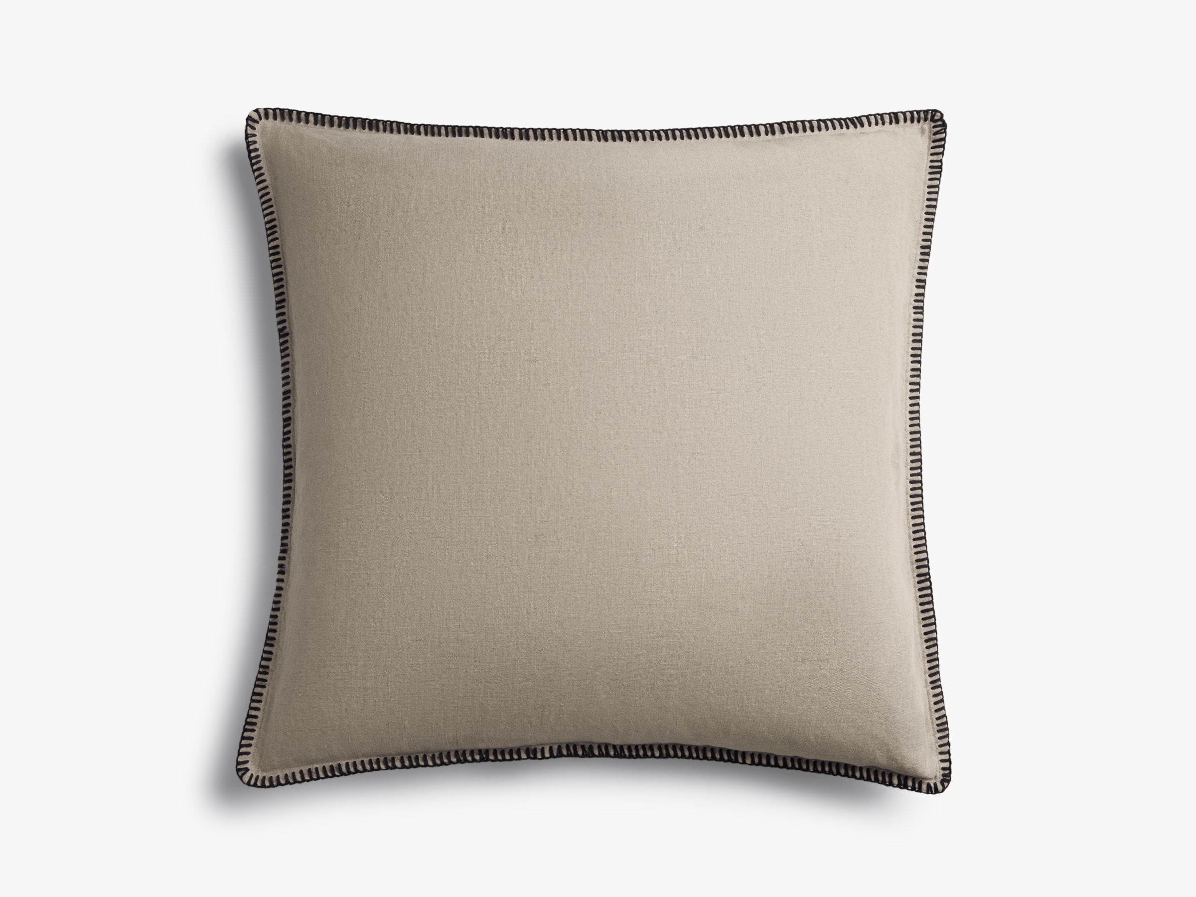 Linen Whip Stitch Pillow Cover - Natural with Soft Black - Decorative Throw Pillow Case for Sofa, Bed & Home Decor