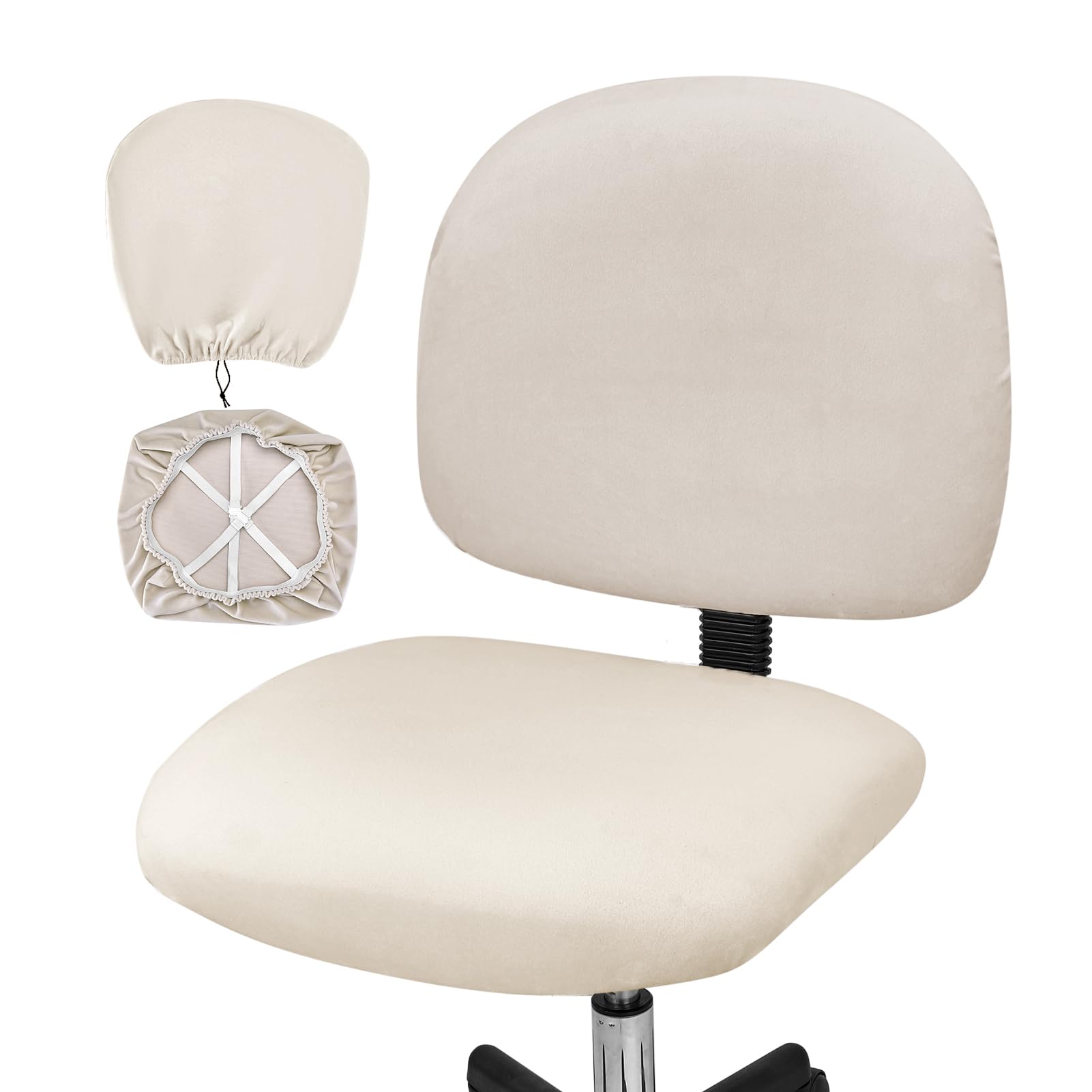 Premium Velvet Office Chair Cover - Stretchable & Thick Desk Chair Slipcover for Computer Chairs (2-Piece Set, Beige) | Universal Fit for Home Office, Gaming & Workspace Decor