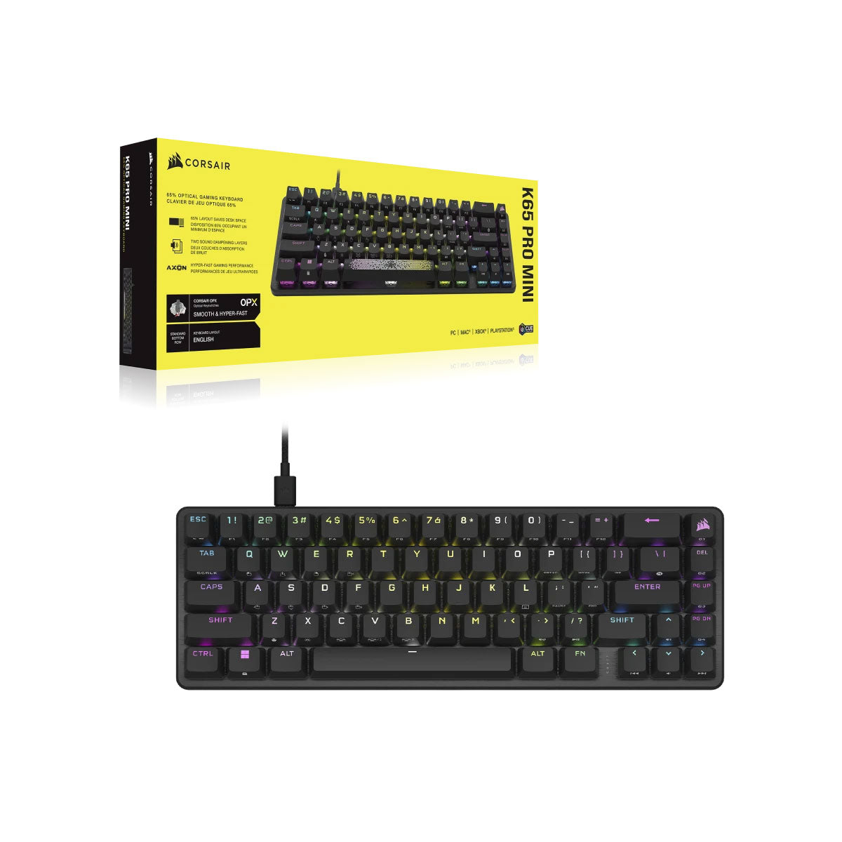 Corsair K65 PRO MINI RGB 65% Optical Mechanical Gaming Keyboard - Compact Wired Keyboard for PC, Mac, PS5 - Perfect for Esports, Streaming & Office Work