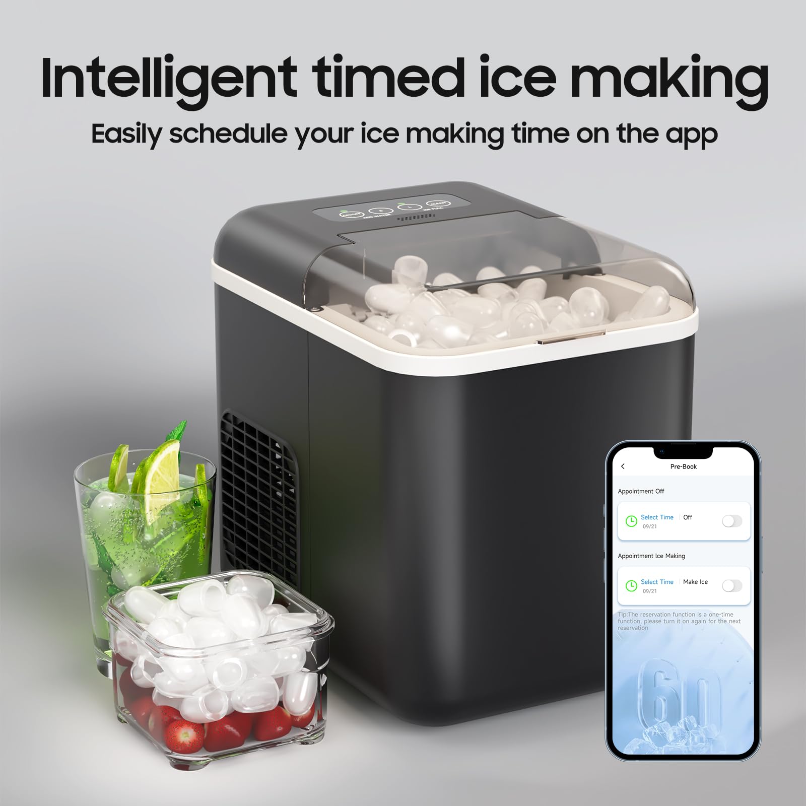 Portable Countertop Ice Maker Machine with App & Voice Control - Makes 9 Bullet Ice Cubes in 6 Minutes, 26Lbs/24H Self-Cleaning - Compact Ice Machine for Home, Kitchen, Office, RV & Outdoor Use