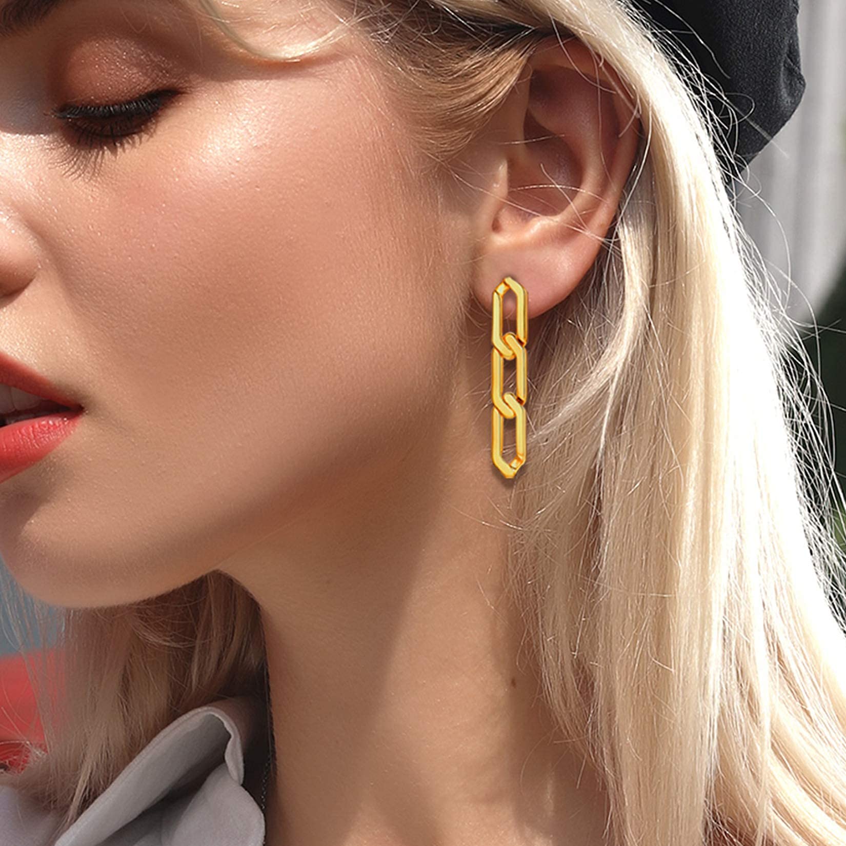 Trendy Gold Plated Chain Hoop Earrings for Women - Surgical Steel Post, European Style Dangle & Cuff Earrings - Perfect for Parties, Weddings & Everyday Wear