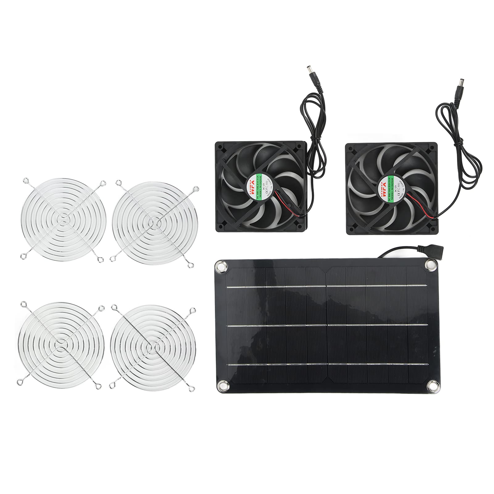 12V Solar Dual Fan with Solar Panel - Energy Efficient Cooling for Greenhouses, Sheds, RVs & Outdoor Spaces