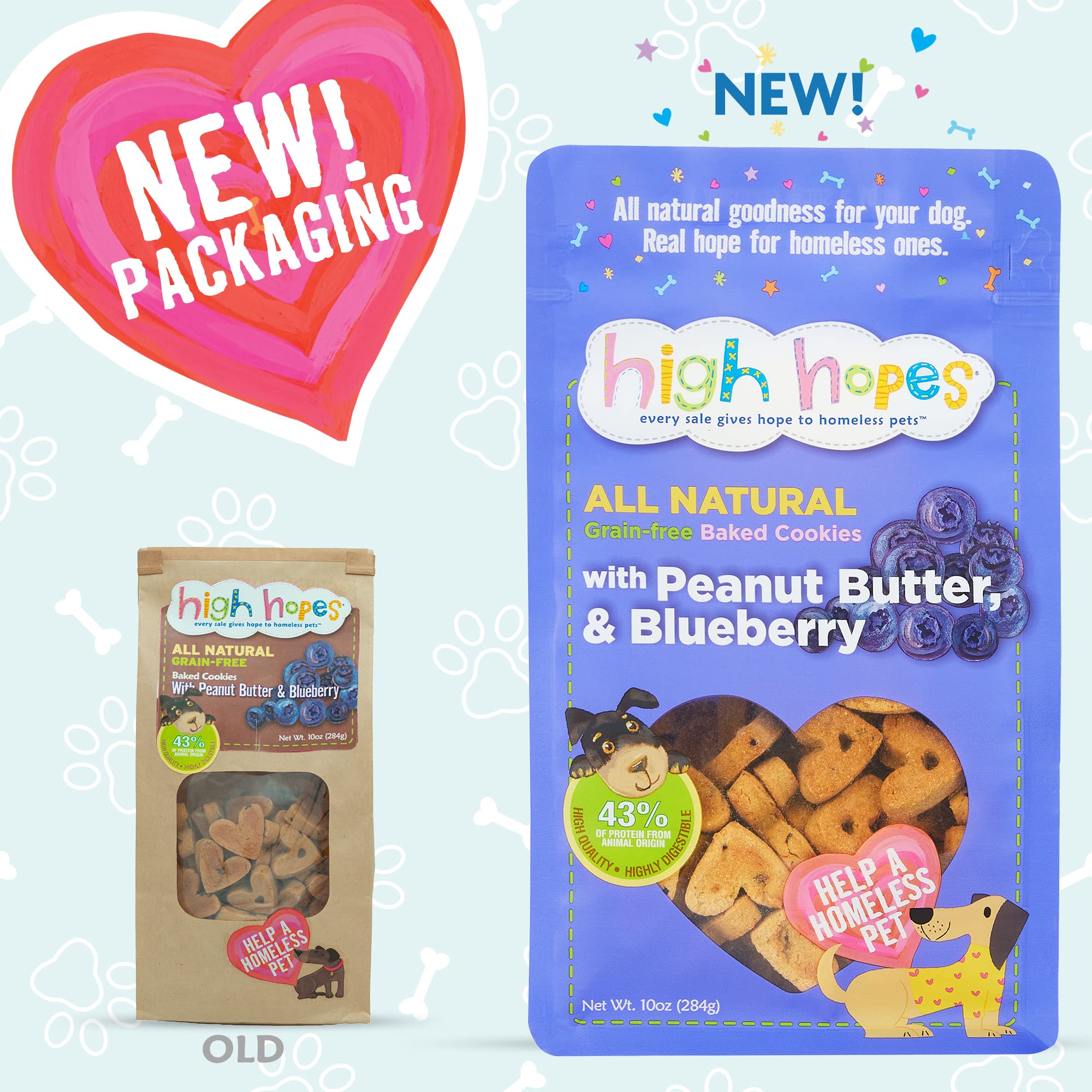 Grain Free Peanut Butter & Blueberry Dog Cookies - Supports Homeless Pets with Every Purchase - Healthy Natural Treats for Training & Snacking