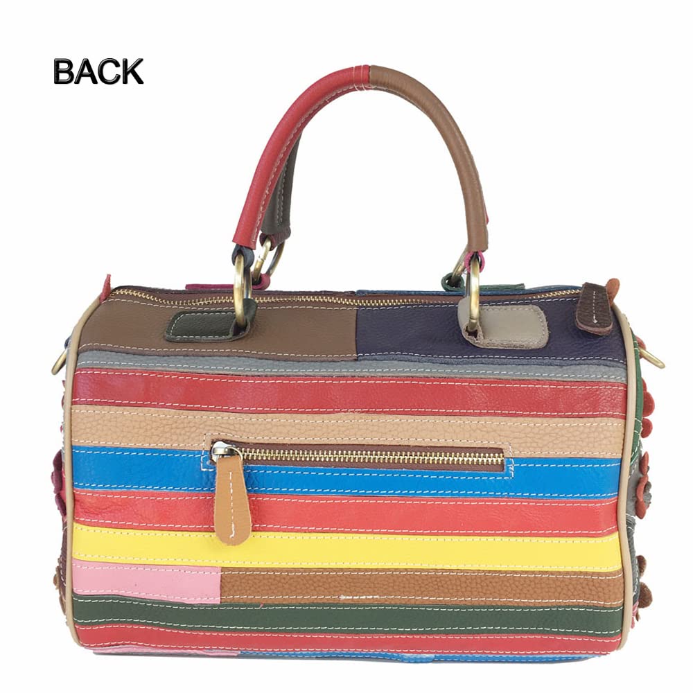 Genuine Leather Boston Bags for Women - 3D Floral Top Handle Handbag, Satchel Shoulder Crossbody Tote Purse | Work, Travel & Everyday Use