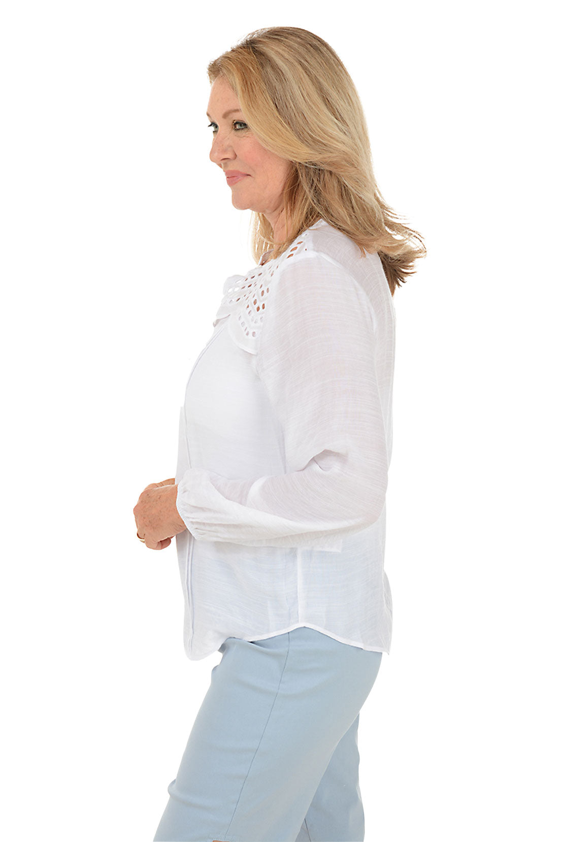 Stylish Eyelet Detail Pleated Shirt for Women | Breathable Summer Blouse | Perfect for Office Wear & Casual Outings
