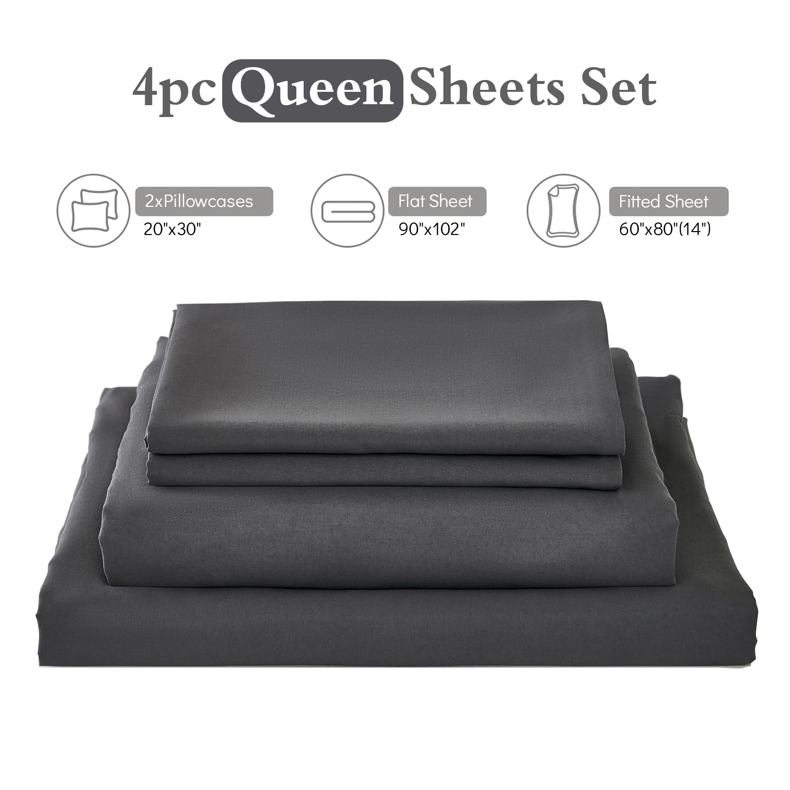 ILAVANDE 4-Piece King Size Sheet Set - 1800 Series Microfiber Bed Sheets in Grey | Ultra Soft, Wrinkle-Free & Breathable | 14