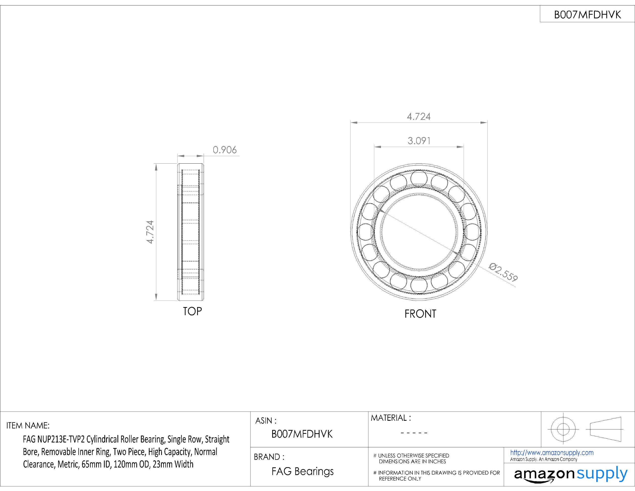 NUP213E-TVP2 Single Row Cylindrical Roller Bearing - 65mm ID x 120mm OD x 23mm Width - High Capacity Metric Bearing with Removable Inner Ring & Normal Clearance - Ideal for Industrial Machinery, Automotive Applications & Heavy Equipment Maintenance