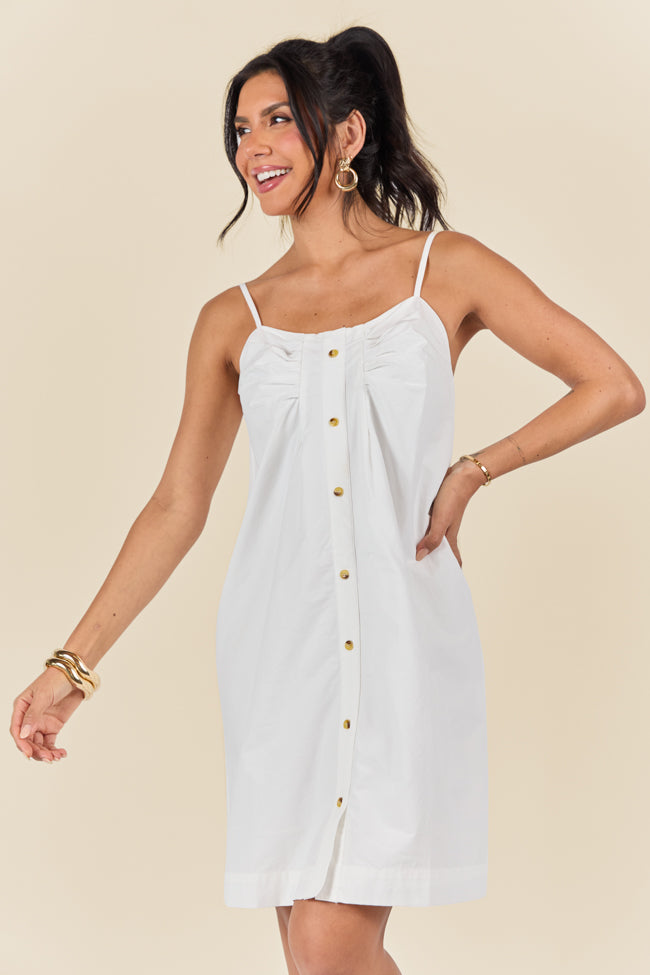 No Looking Back White Button Front Mini Dress for Women - Summer Casual & Party Outfit - Perfect for Dates, Vacations, and Night Out