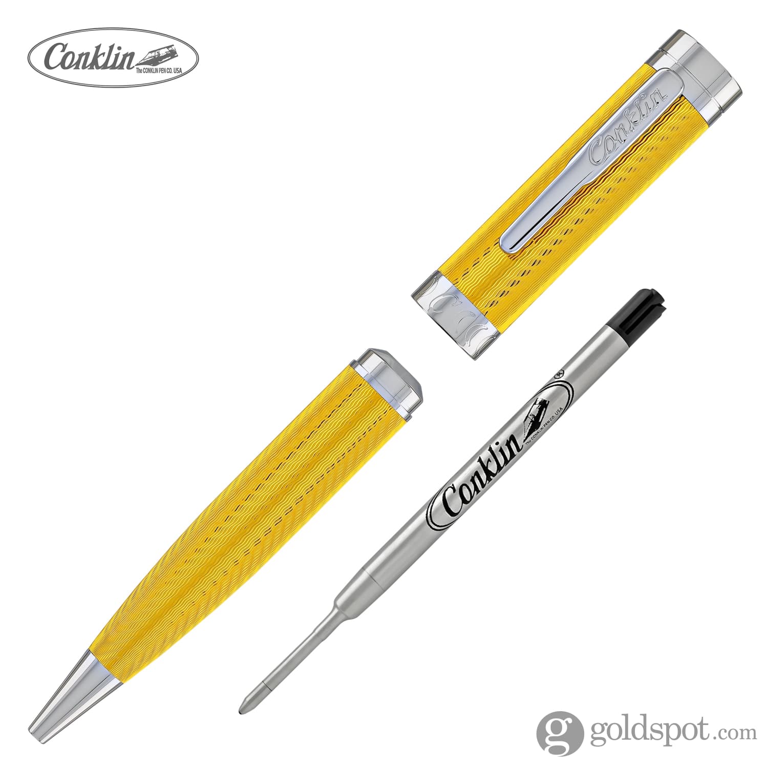 Conklin Herringbone Signature Ballpoint Pen - Yellow - Premium Writing Instrument for Office, Business & Gifts