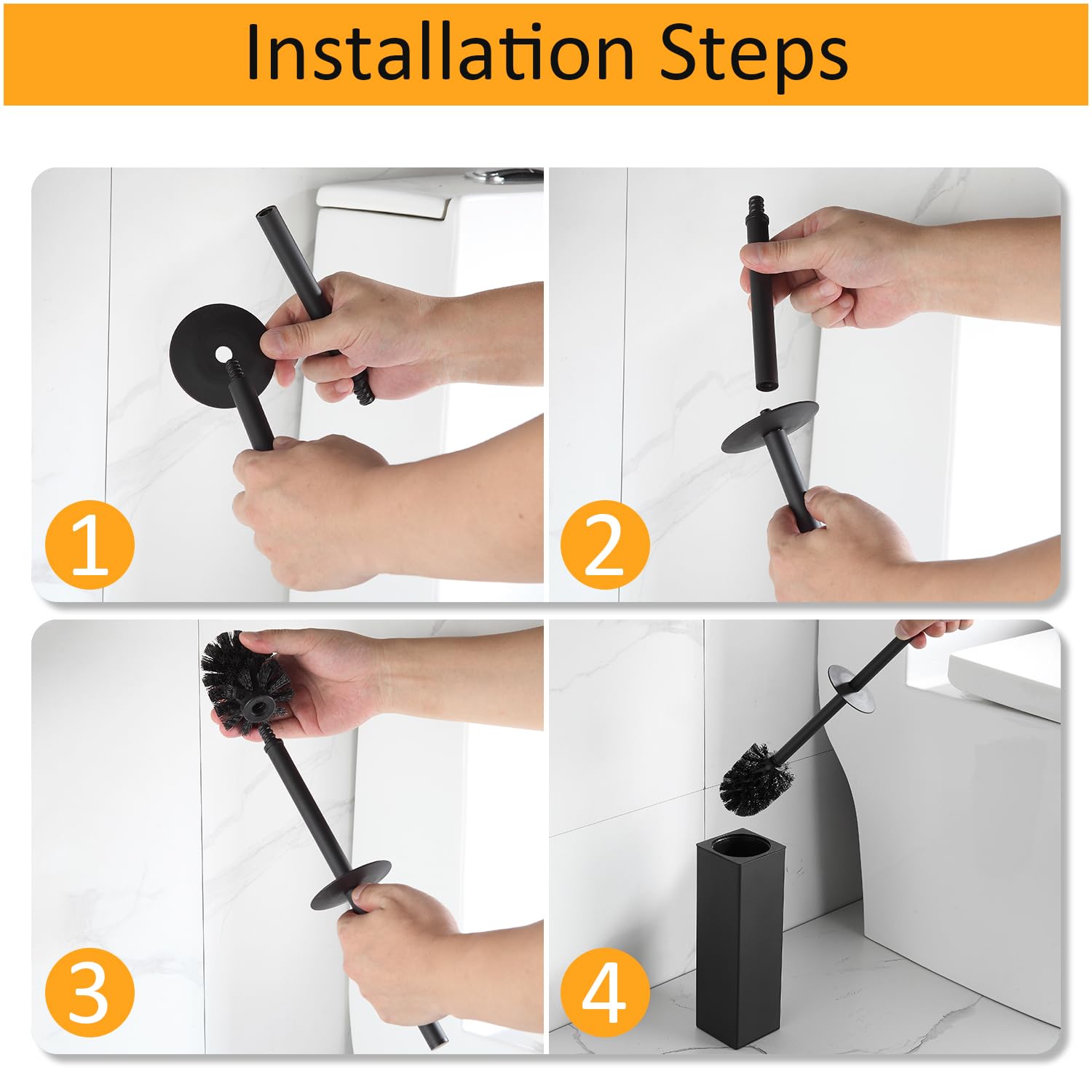 BGL Standing Toilet Brush and Holder Set - Brushed Gold Aluminum Bathroom Cleaning Tool with Square Design, Space-Saving & Sturdy - Ideal for Modern Bathroom Organization and Hygiene Maintenance