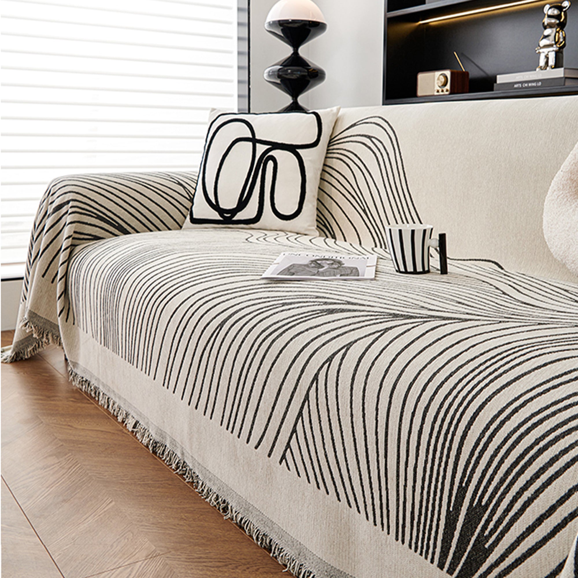 Reversible Jacquard Sofa Cover - Stretchable Couch Slipcover for Living Room, Home Decor - Perfect for Pets, Kids & Daily Use
