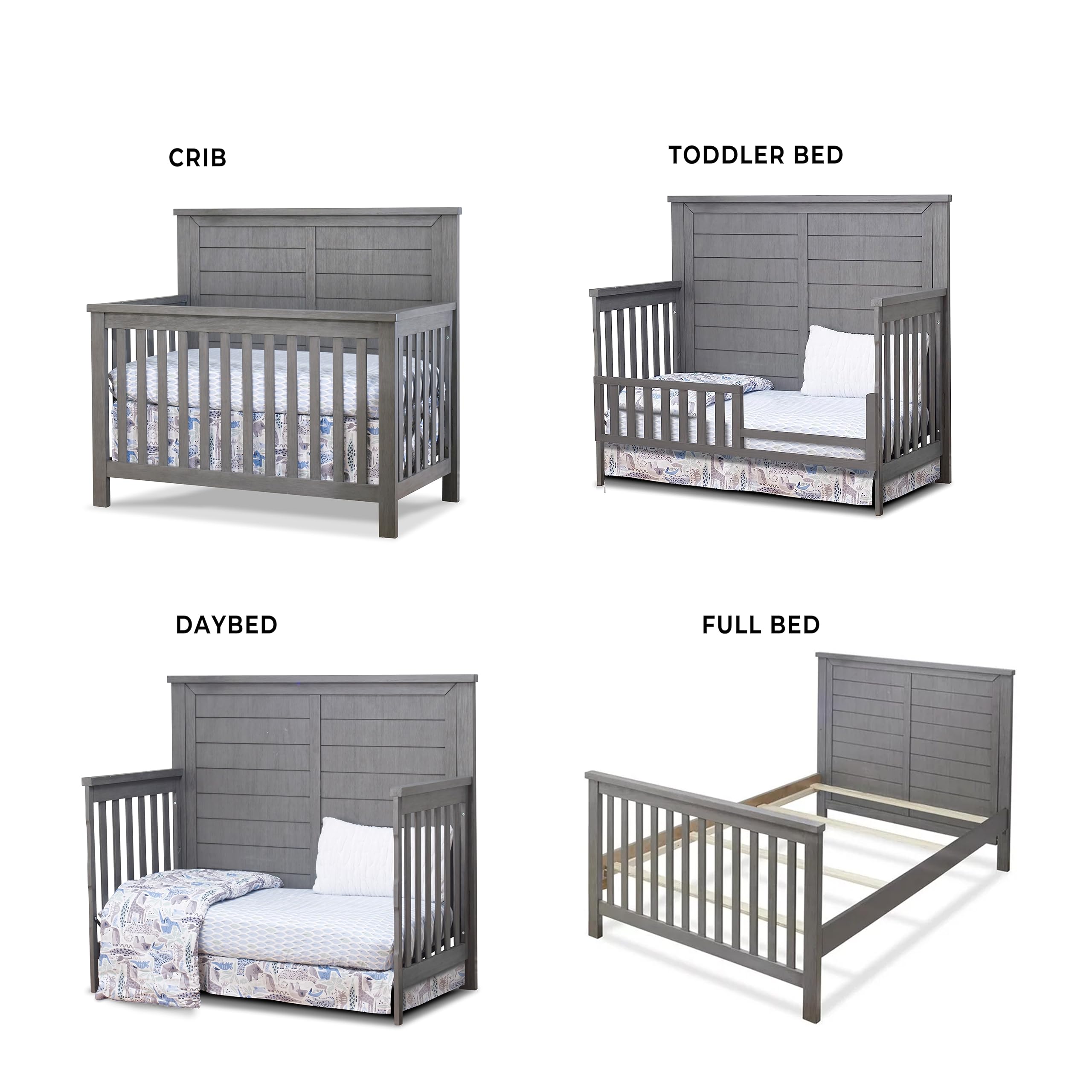 Sorelle Furniture Westley 4-in-1 Convertible Baby Crib - Classic Wooden Crib with Non-Toxic Finish | Toddler Bed & Daybed Conversion | Safe Nursery Furniture for Newborns & Kids (Grigio) - Perfect for Modern Nurseries & Children's Bedrooms