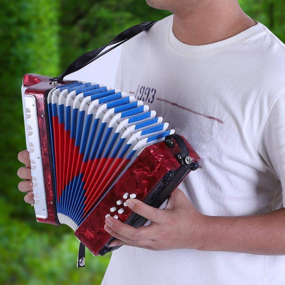 17 Key 8 Bass Button Focket Piano Accordion - Lightweight Educational Concertina for Beginners & Kids | Solo & Ensemble Performance | Includes Manual (Red) | Perfect for Music Lessons, Home Practice & Live Performances