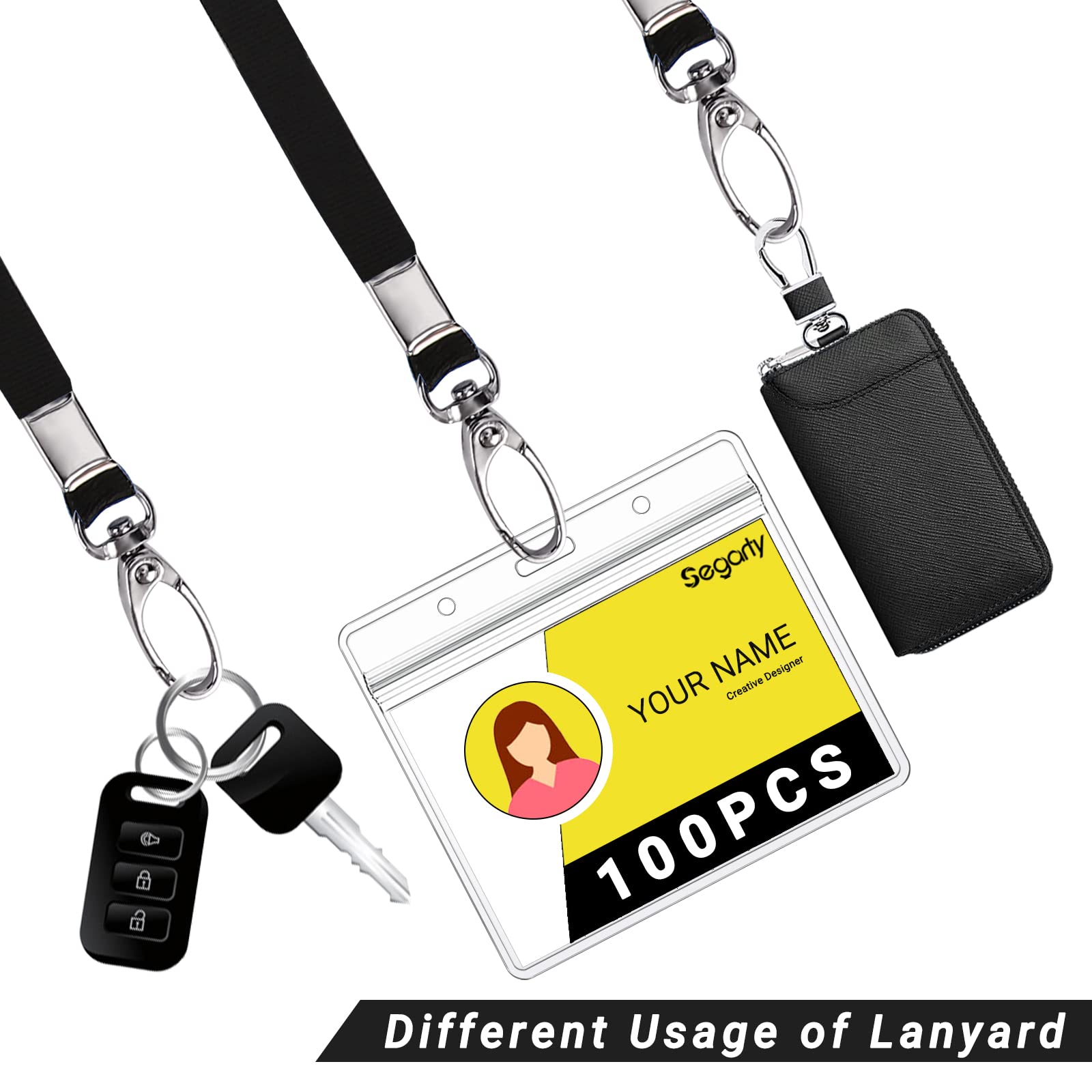 Segarty 100 Pack ID Lanyards with Clear Badge Holder - Waterproof for Office, School & Business