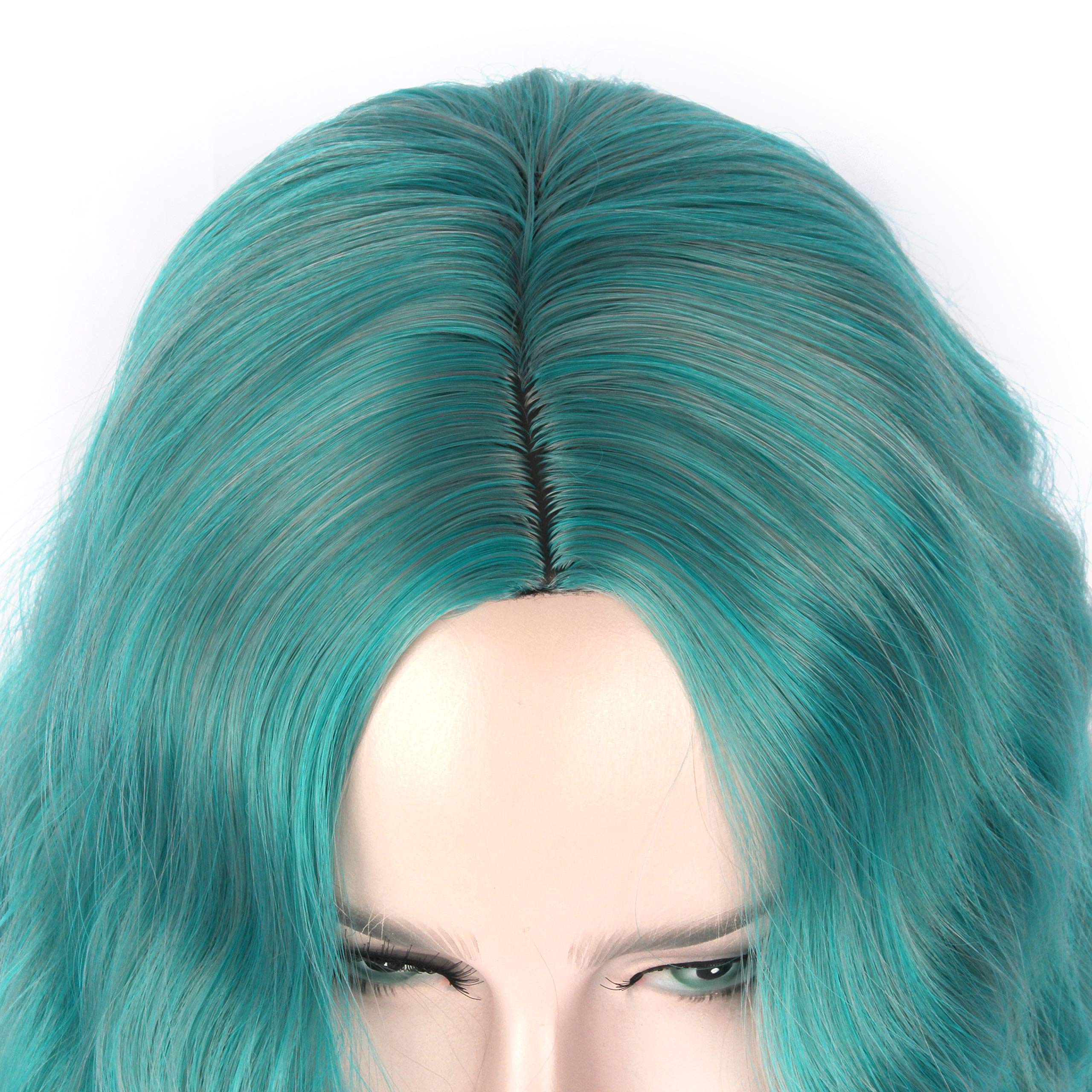 Short Wavy Bob Wigs for Women - Heat Resistant Synthetic Shoulder Length Curly Hair with Middle Part | Dark Turquoise Cosplay Wig for Girls & Costume Parties | Perfect for Halloween, Cosplay, and Themed Events