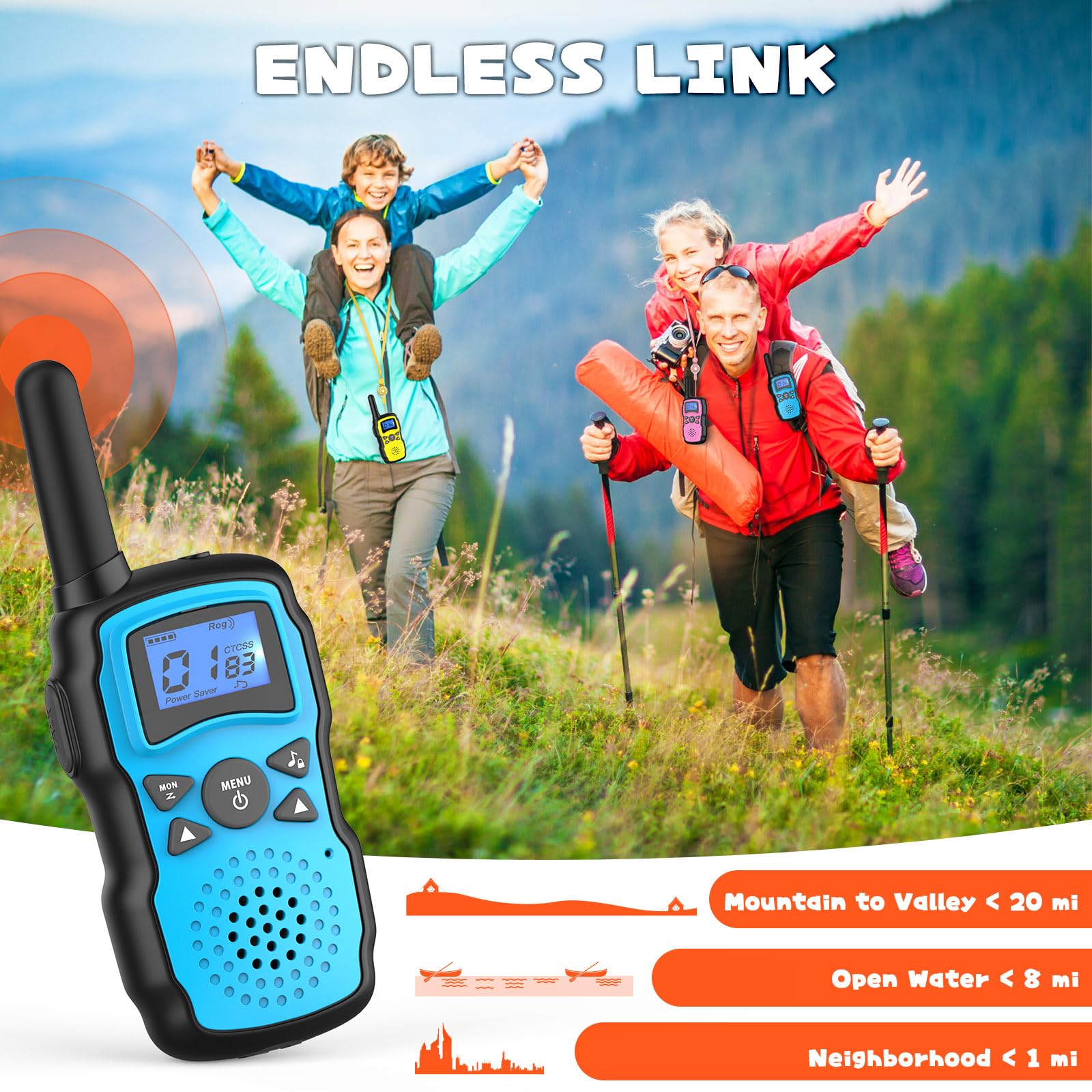 Wishouse Rechargeable Walkie Talkies for Kids & Adults - Long Range 2-Way Radios with Flashlight, VOX & Easy Operation - Perfect for Hiking, Camping, Outdoor Games & Birthday Gifts (3 Pack) - Ideal for Boys Girls Ages 4-10 Years Old