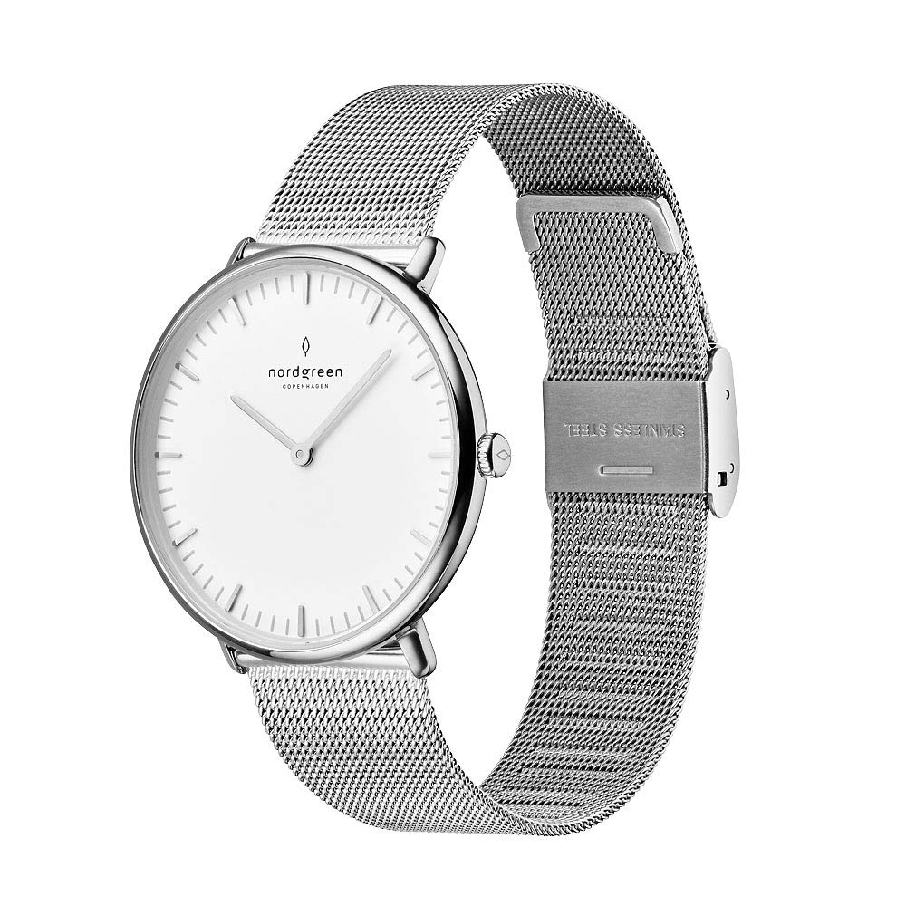 Nordgreen Native Scandinavian Silver Watch - Premium Stainless Steel Timepiece with Interchangeable Leather & Mesh Straps | Perfect for Business, Casual & Formal Occasions