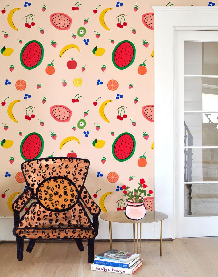 Fruit Punch Wallpaper by Carly Beck - Peach Floral Peel and Stick Wallpaper for Kitchen, Bedroom, Nursery Decor - Perfect for Home Renovation & DIY Projects