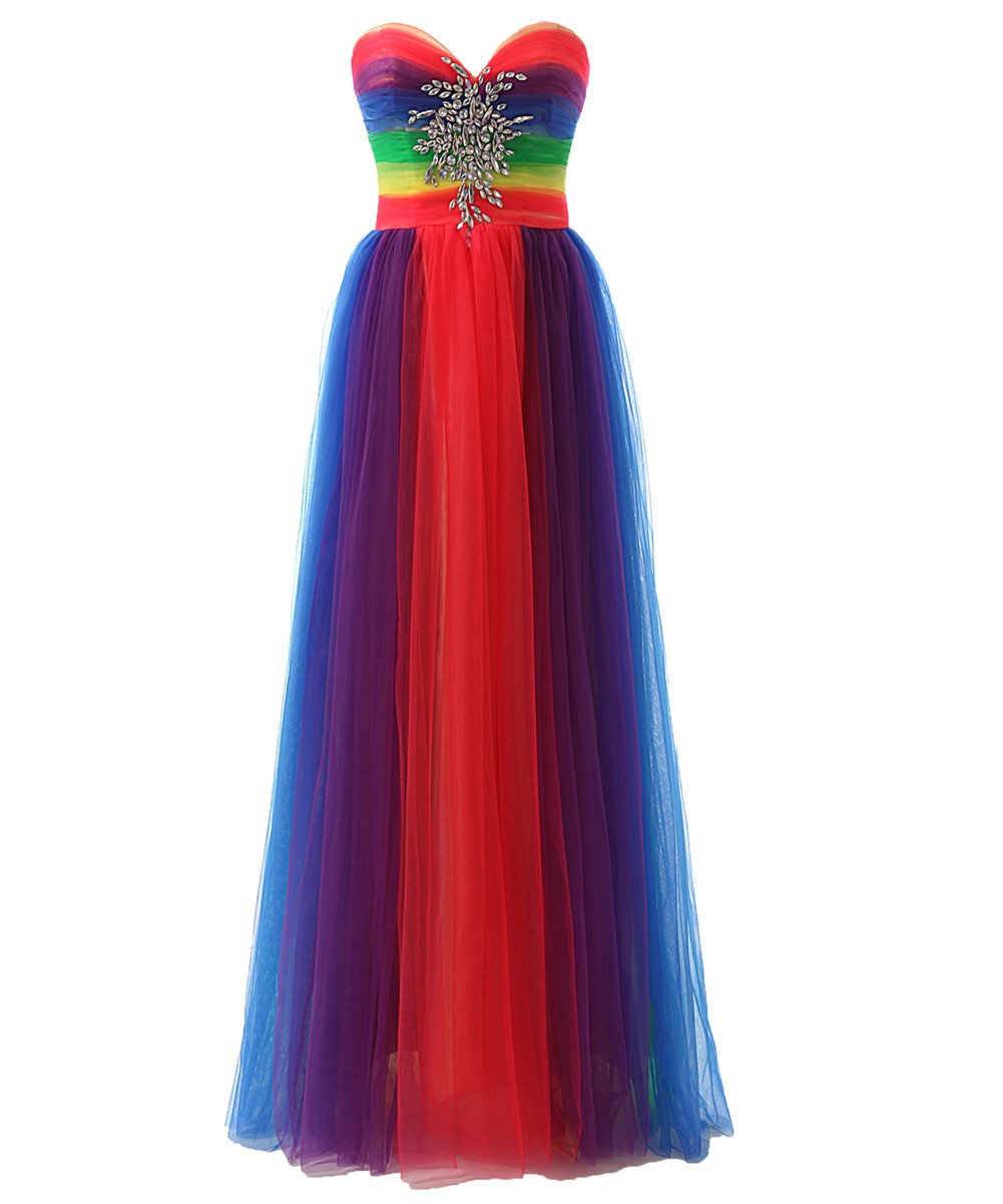 Stunning Rainbow Color Long Prom Dress with Sweetheart Neckline | Elegant Multicolored Evening Gown for Homecoming, Quinceañera & Formal Events