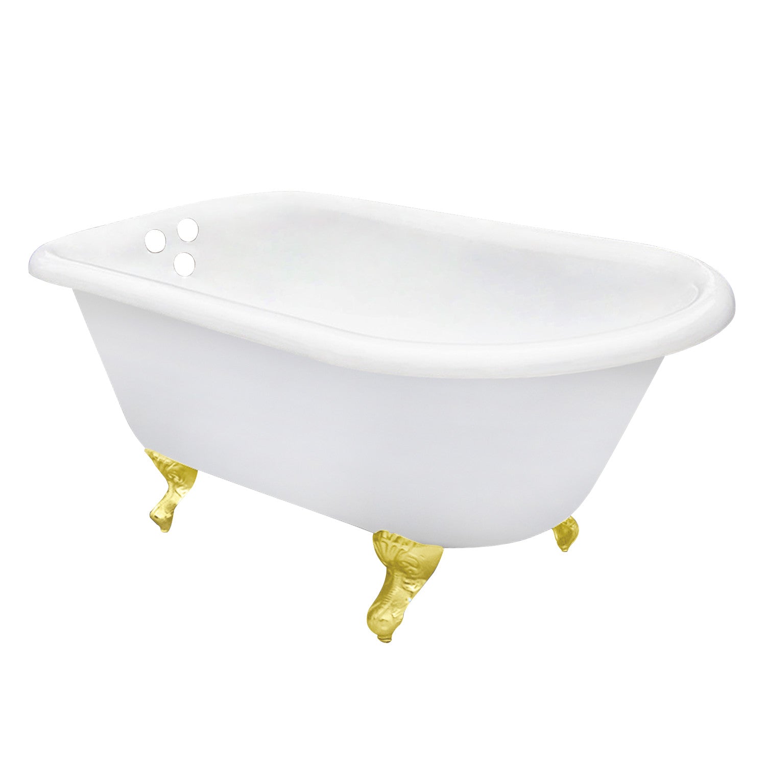 Aqua Eden 54 Inch White Cast Iron Clawfoot Bathtub with Roll Top - Oval Rectangular Design, Polished Brass Feet (3 3/8 Inch Wall Drillings) for Vintage Bathroom & Luxury Spa Retreat