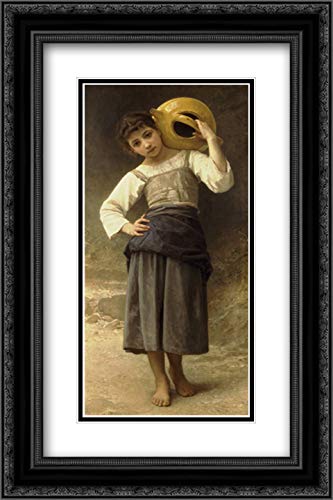William Adolphe Bouguereau 'The Water Girl' Art Print - 16x24 Inch Museum Quality Framed Painting with Ornate Black Frame & Double Matting - Perfect for Living Room, Bedroom, or Office Wall Decor
