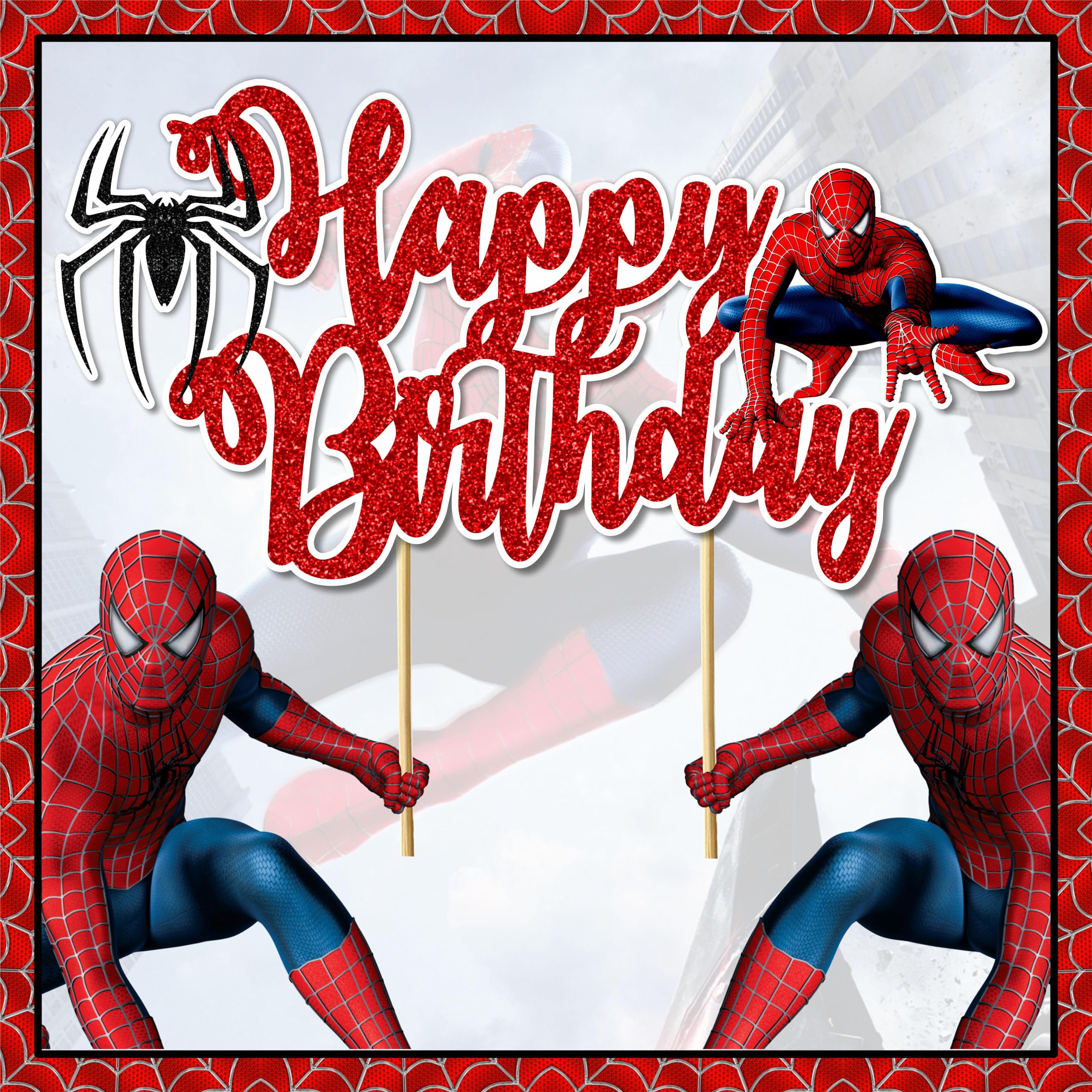 Spider-Man Happy Birthday Cake Topper - Superhero Party Decorations for Kids Birthday Cakes, Cupcakes & Desserts