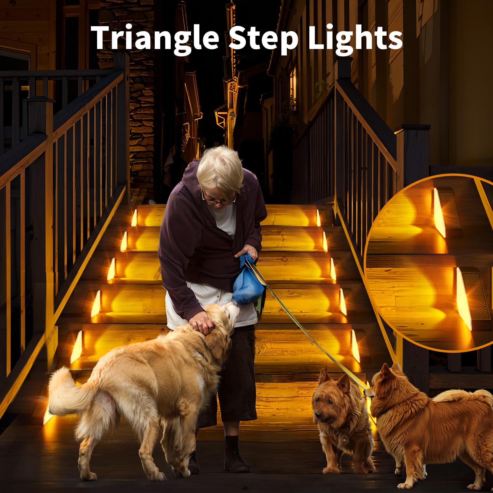 KINKAI 12 Pack Solar Step Lights Outdoor - Waterproof Triangle Solar Stair Lights for Deck, Garden, Front Door, Porch (Warm White) | Perfect for Pathway, Patio, Yard & Staircase Lighting at Night