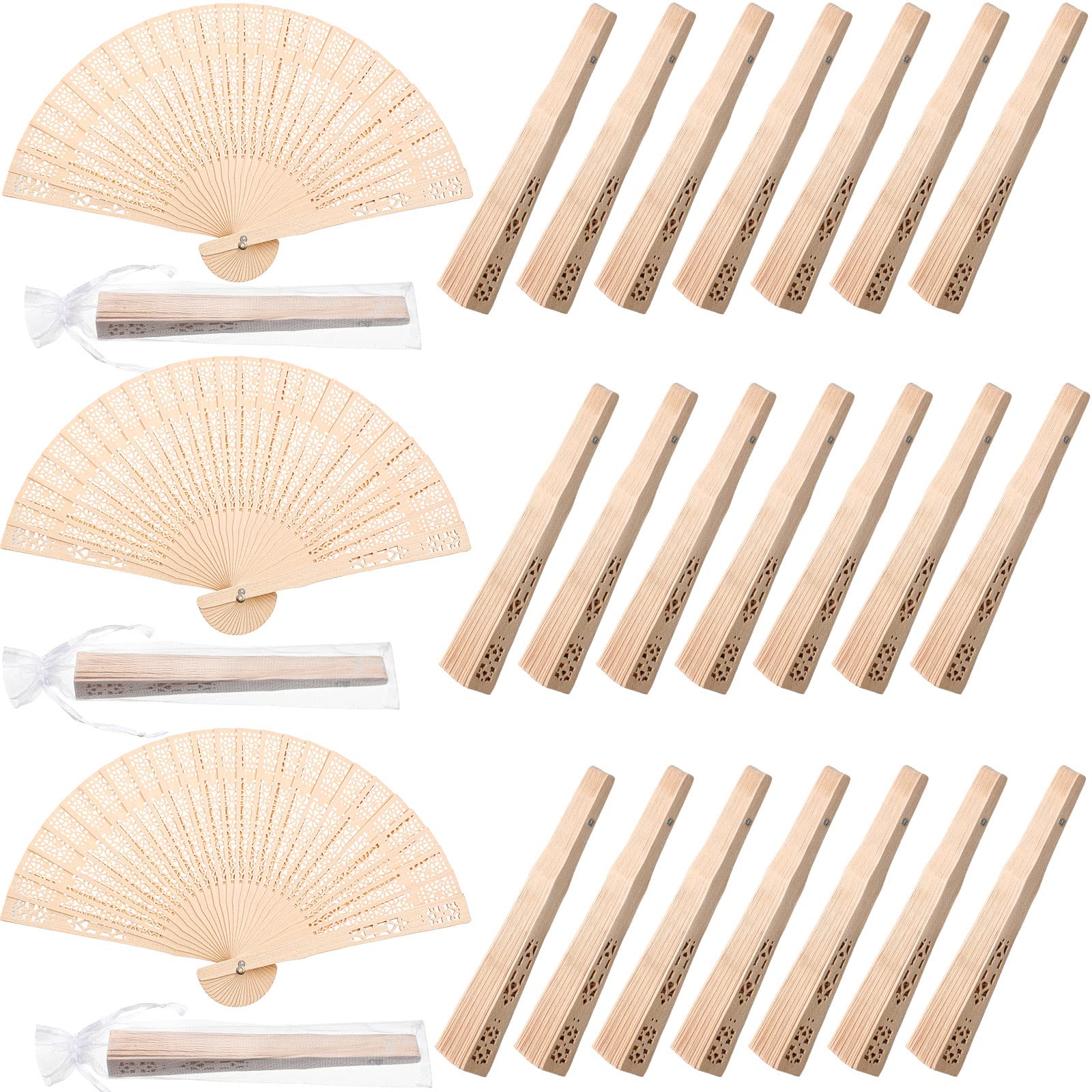 100 Pack Wooden Hand Fans - Foldable Vintage Chinese Wedding Party Favors Bulk for Guests, Bridal Shower, Birthday Gifts with Sheer Bags | Perfect for Outdoor Events, Summer Cooling, Cultural Celebrations & Decorative Souvenirs