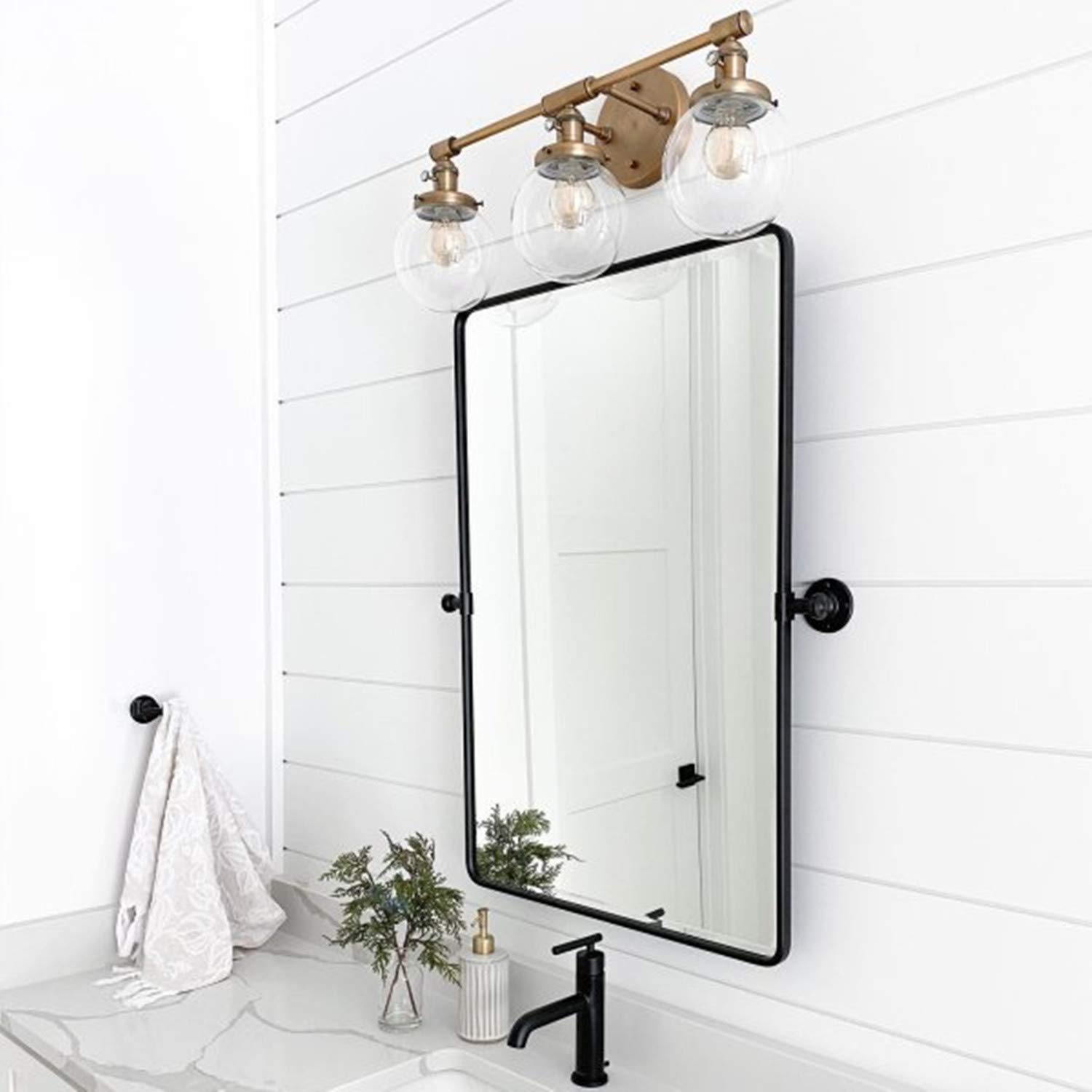TEHOME 20x24 Inch Pivot Mirror for Bathroom - Matt Black Tilt Beveled Rectangle Wall Mirror with Metal Frame - Adjustable Vertical Vanity Mirror for Makeup, Shaving & Home Decor