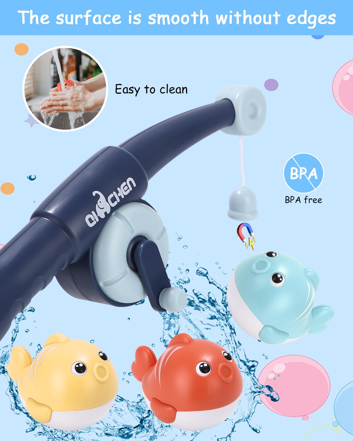 **Kureny Magnetic Fishing Bath Toy for Toddlers 1-6 Years - Fun Bathtub Game with Fishing Net - Perfect Gift for Boys & Girls - Ideal for Bath Time Play & Early Learning**