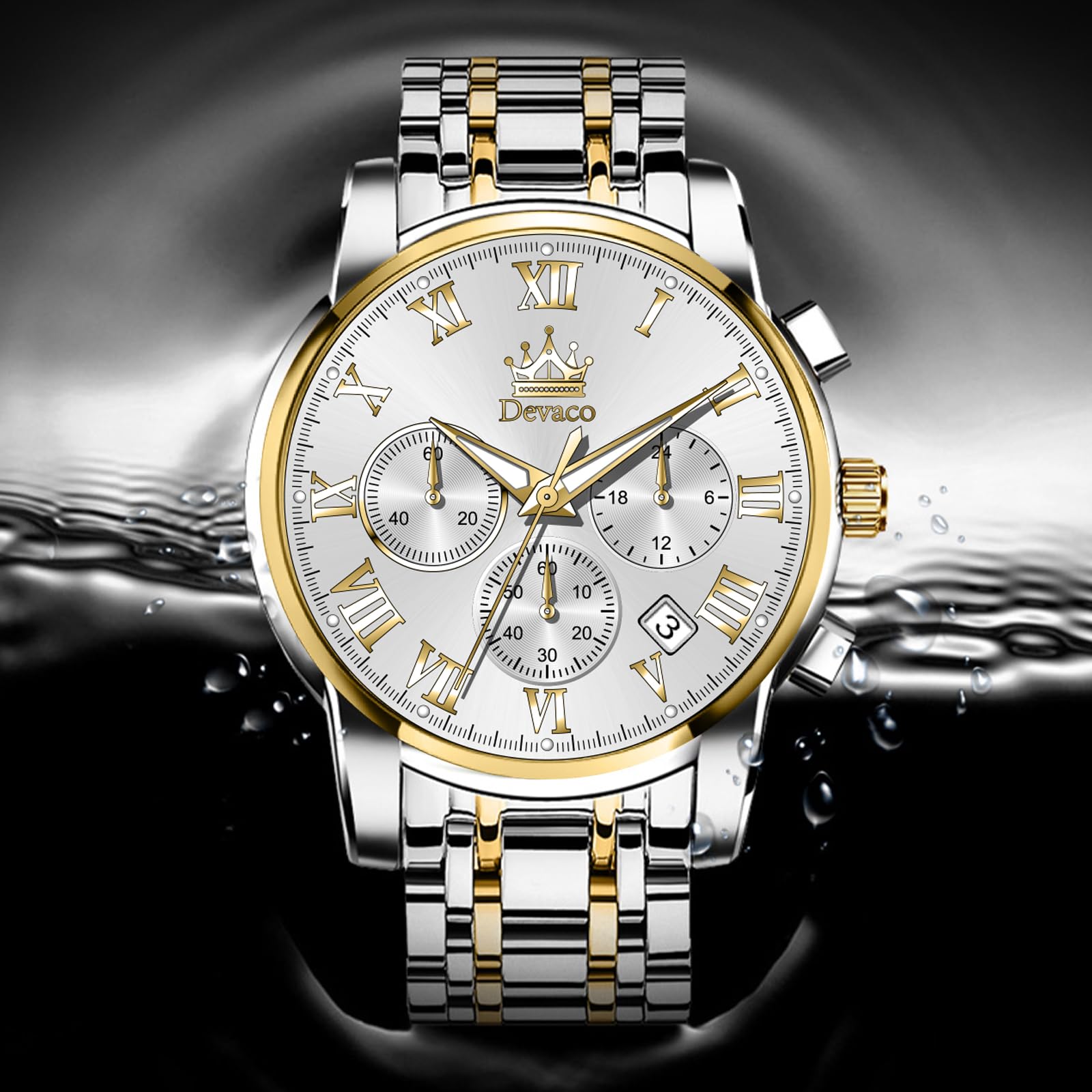Premium Men's Quartz Watch - Stainless Steel Waterproof Chronograph with Night Light & Calendar - Ideal for Business, Casual & Outdoor Activities