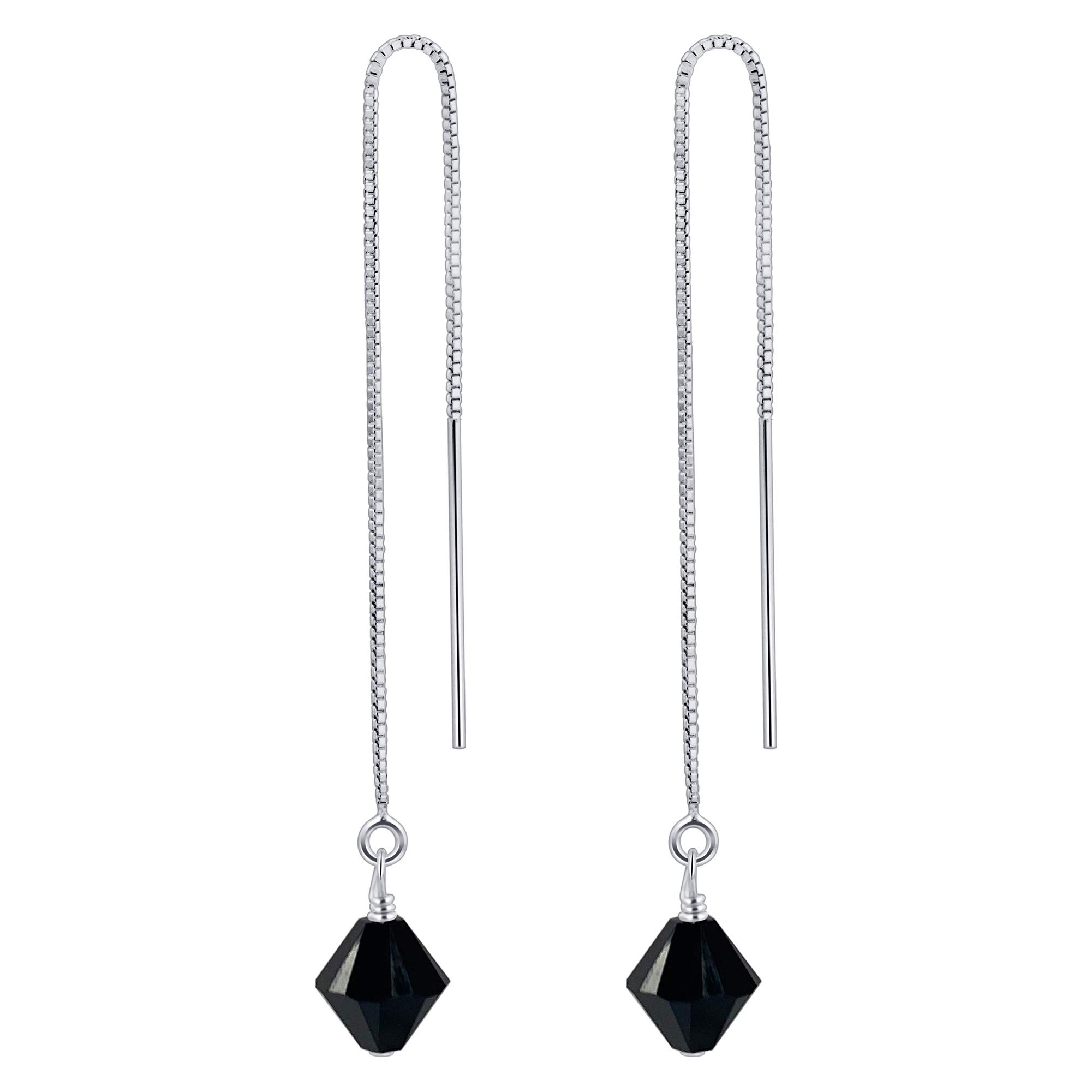 925 Silver Threader Drop Earrings with Crystals for Party & Wedding