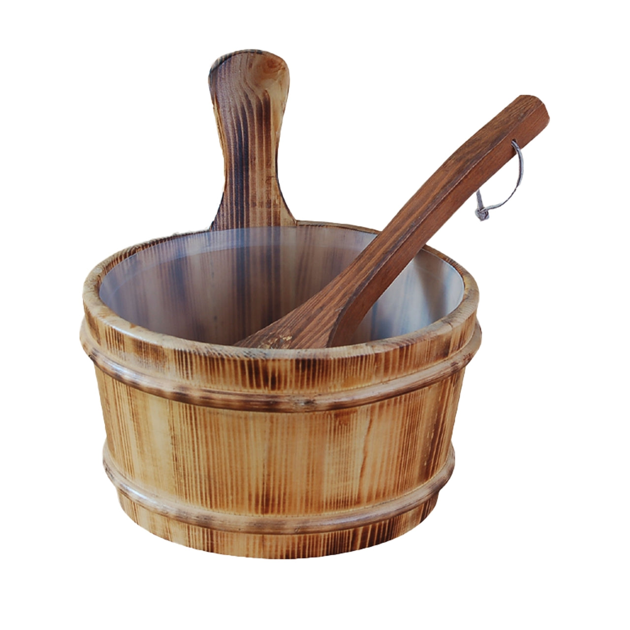 Premium Aleko Pine Wood Sauna Bucket with Durable Plastic Liner & Wooden Water Scoop - Traditional Finnish Style for Spa, Steam Room & Home Relaxation