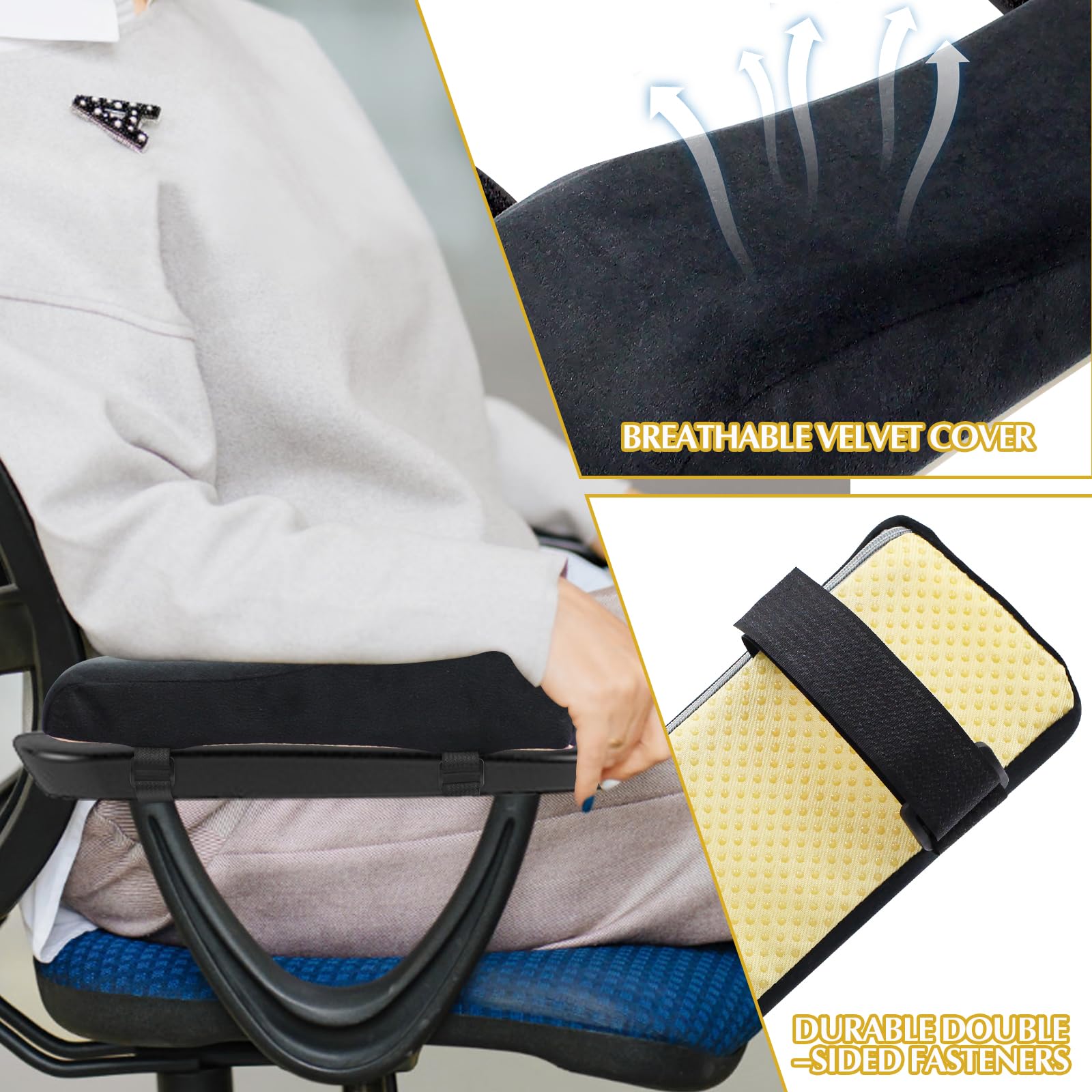 Ergonomic Armrest Pads for Office Chairs - 2 Pack Comfortable Chair Arm Cushions, Computer & Wheelchair Armrest Covers - Reduce Fatigue for Long Work Hours, Gaming & Home Office Use