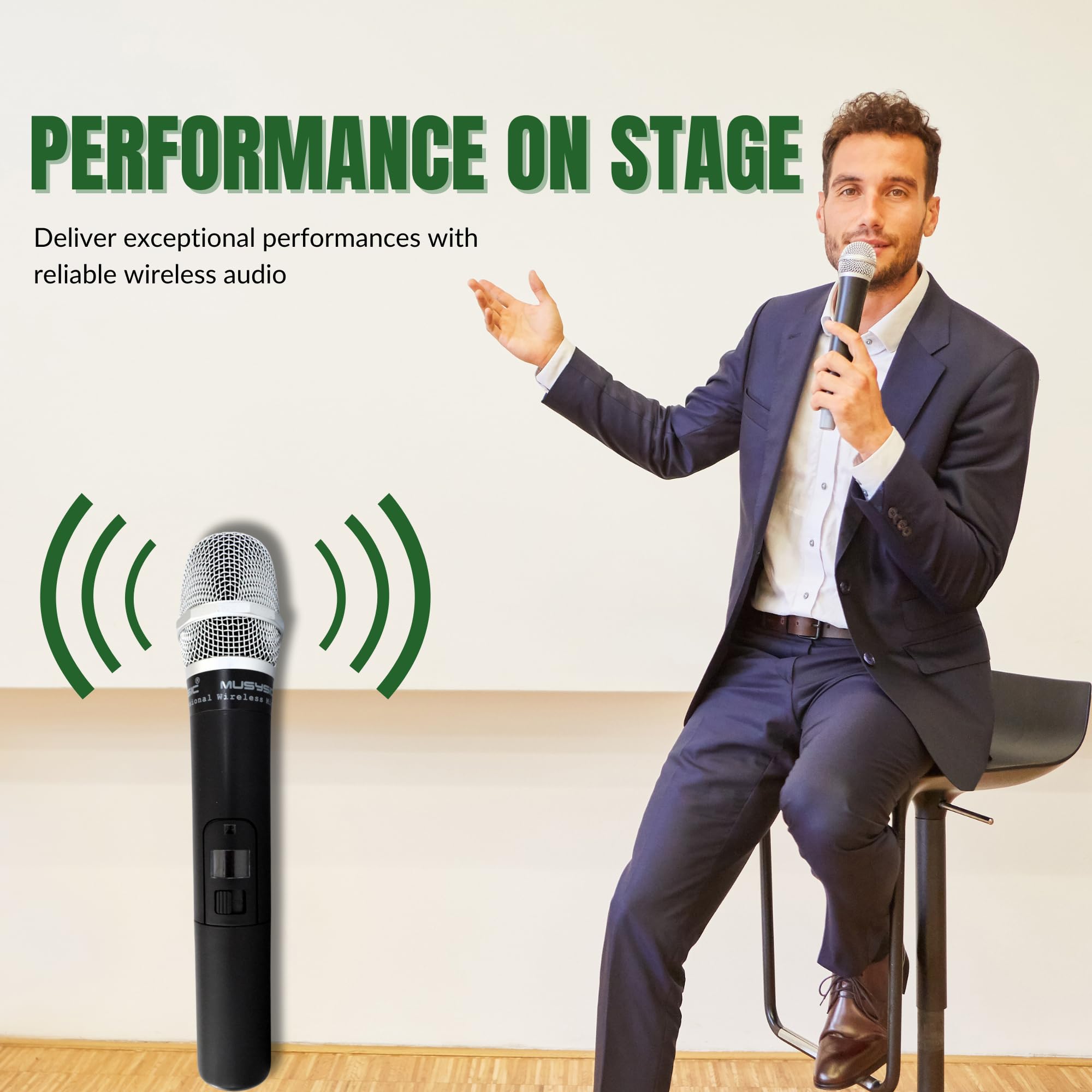MUSYSIC U2HL 2-Channel UHF Wireless Microphone System - Handheld, Lapel & Headset Mic for Professional Performances, Events & Church (FCC Certified)