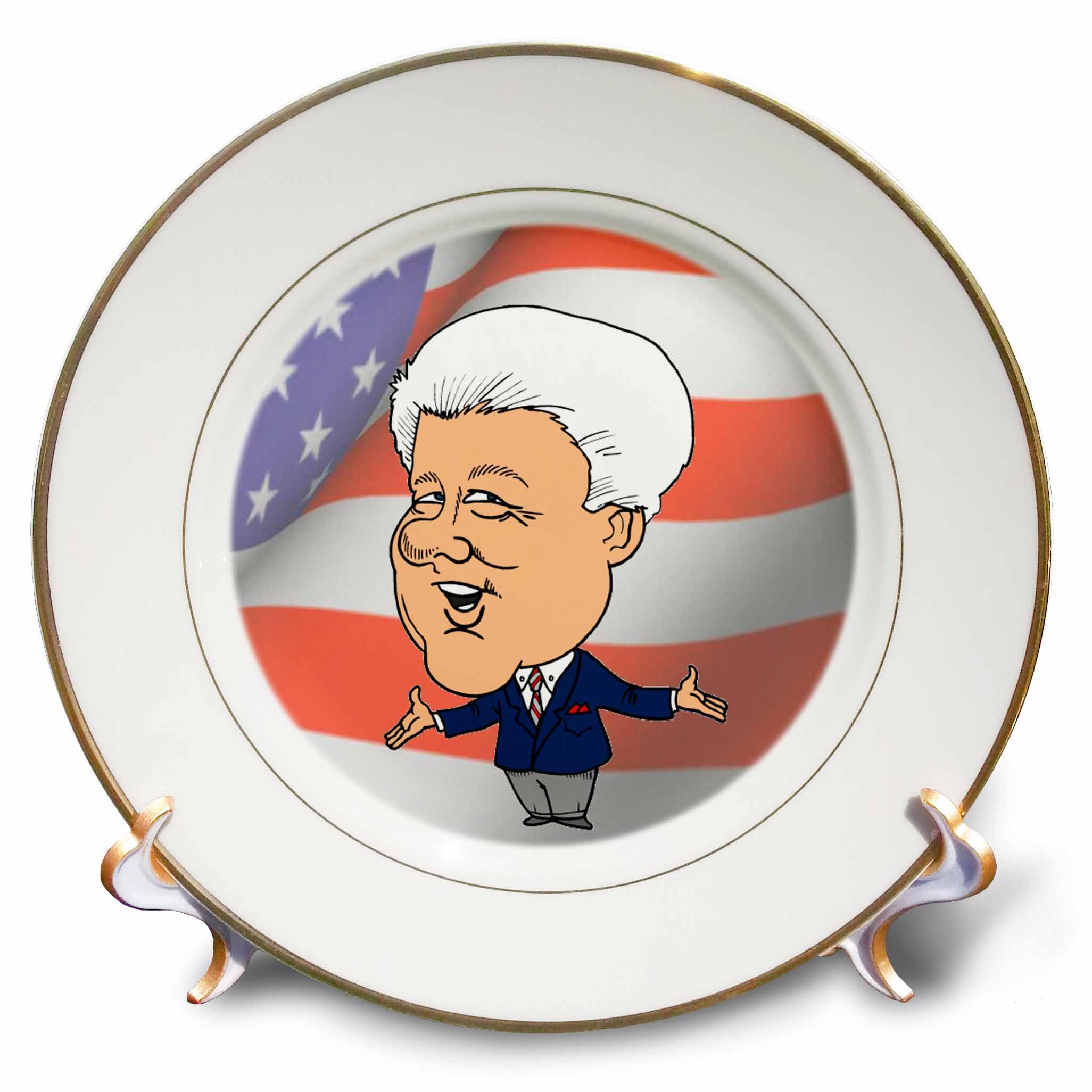 President Bill Clinton with American Flag Porcelain Plate - 8-Inch Collectible Dish for Home Decor, Gift & Memorabilia | Perfect for Political Enthusiasts, History Buffs & Patriotic Displays