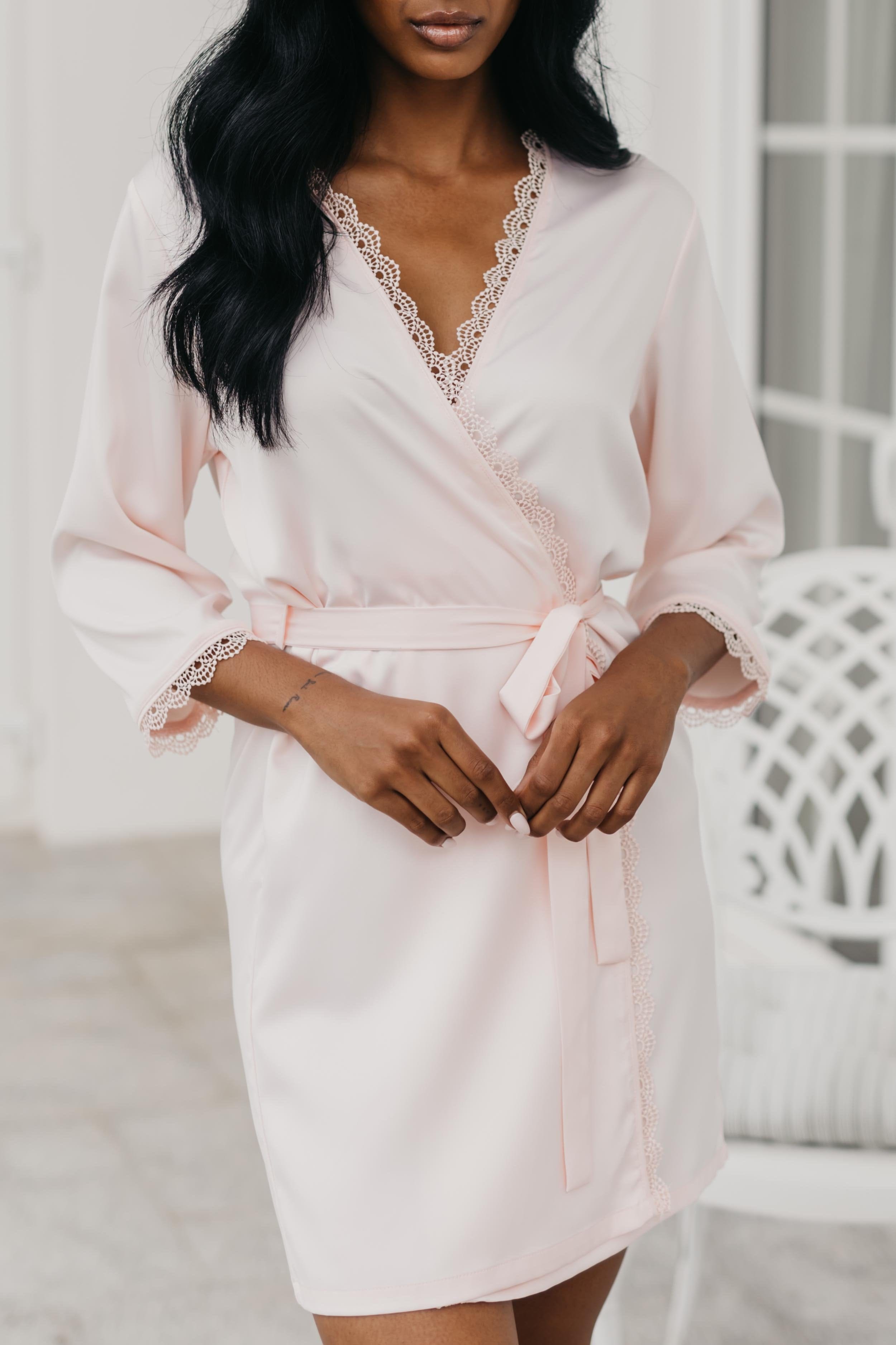 Ellie Lace Trim Robe - Elegant Women's Lingerie Nightgown for Bridal, Honeymoon & Special Occasions | Soft Comfortable Sleepwear for Bedroom & Boudoir