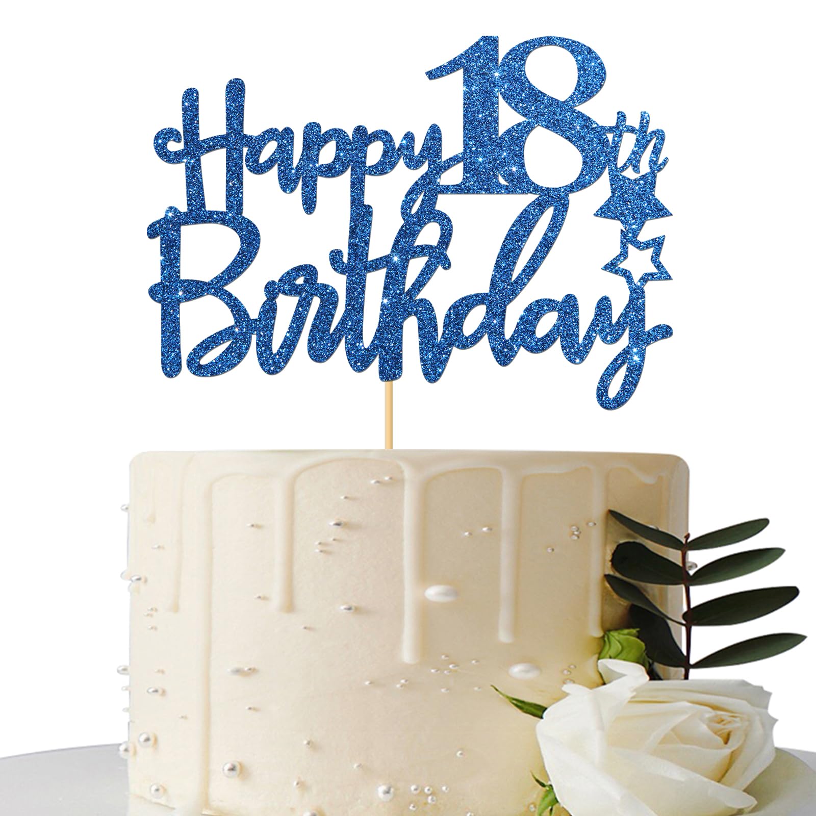 Royal Blue Glitter Happy 18th Birthday Cake Topper - 18 Sign Cake Decorations - Cheers to 18 Years Party Supplies - Perfect for 18th Birthday Parties, Sweet 16 Celebrations & Milestone Decor
