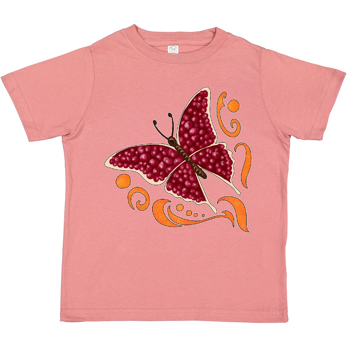 Inktastic Pomegranate Butterfly Toddler T-Shirt - Cute Girls Short Sleeve Cotton Tee for Playdates, Daycare & Family Photos | Soft & Comfortable Toddler Clothing