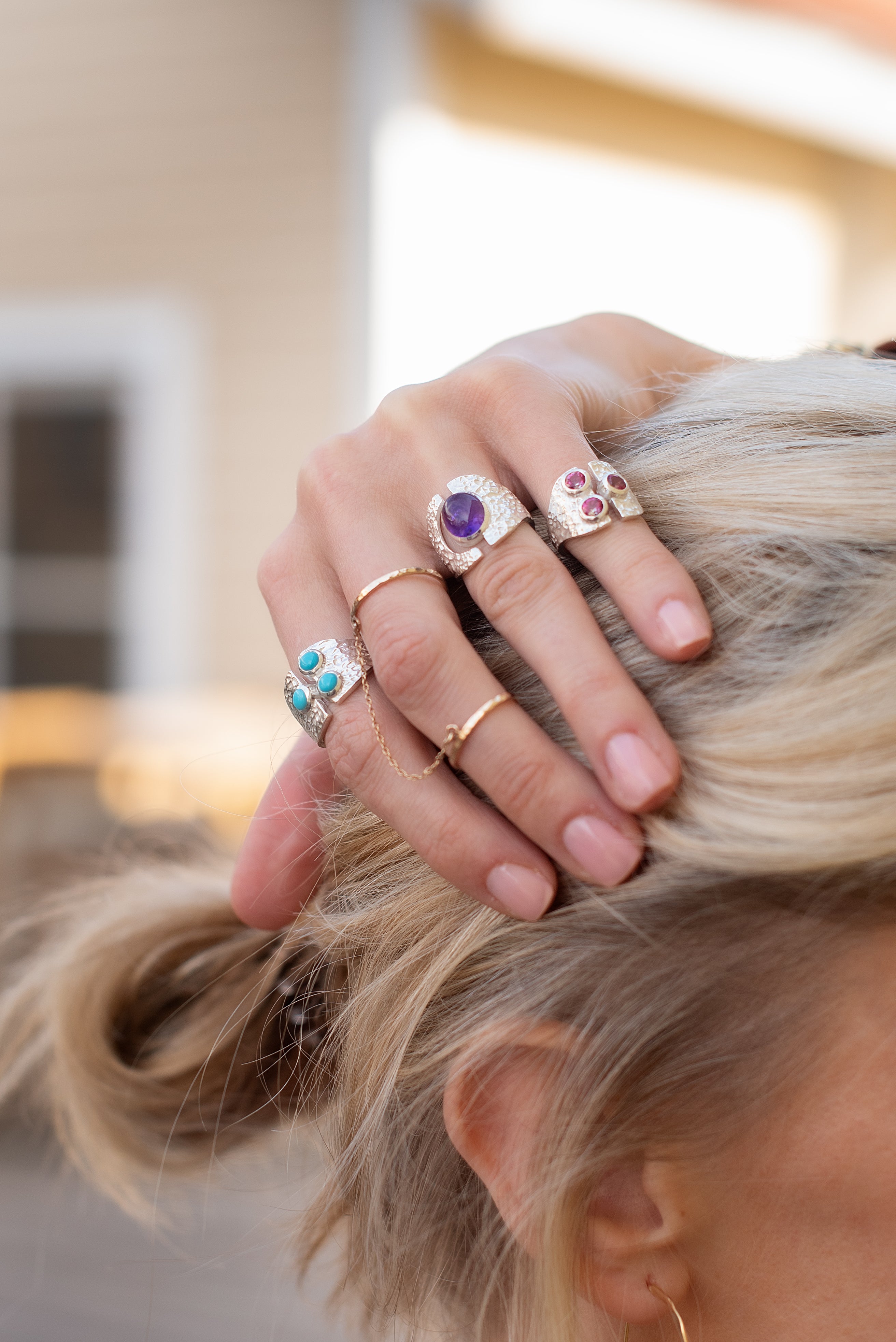 Sterling Silver Open Oval Amethyst Cabochon Ring for Women - Elegant Purple Gemstone Jewelry for Everyday Wear & Special Occasions